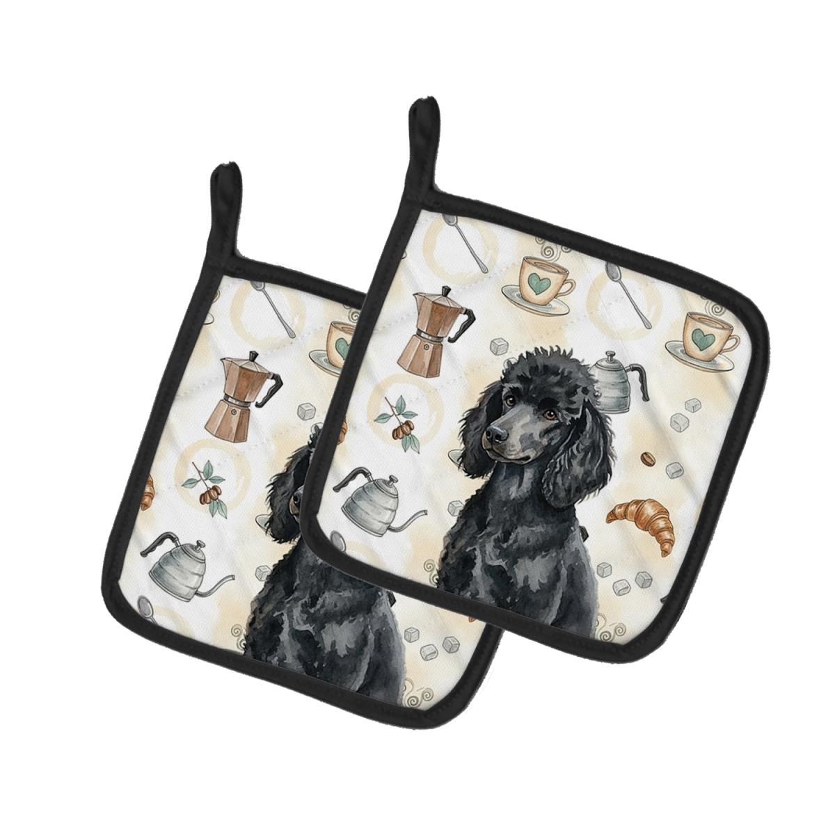 Picture of Carolines Treasures WDK7569PTHD 7.5 x 7.5 in. Standard Black Poodle Coffee Bar Pair of Pot Holders