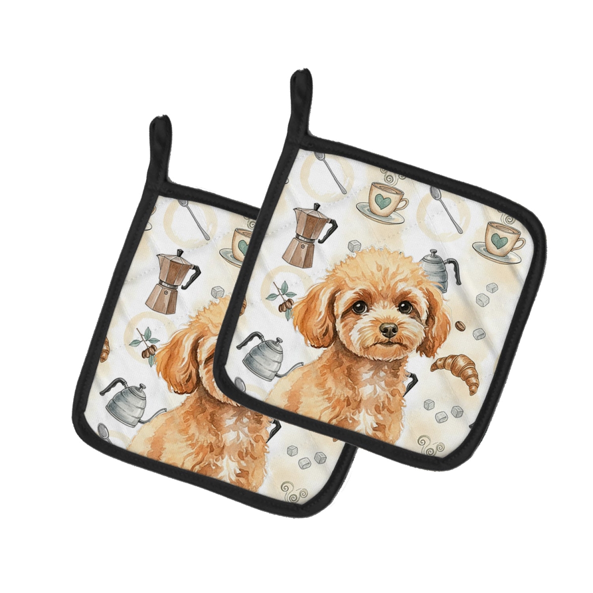Picture of Carolines Treasures WDK7572PTHD 7.5 x 7.5 in. Toy Apricot Poodle Coffee Bar Pair of Pot Holders