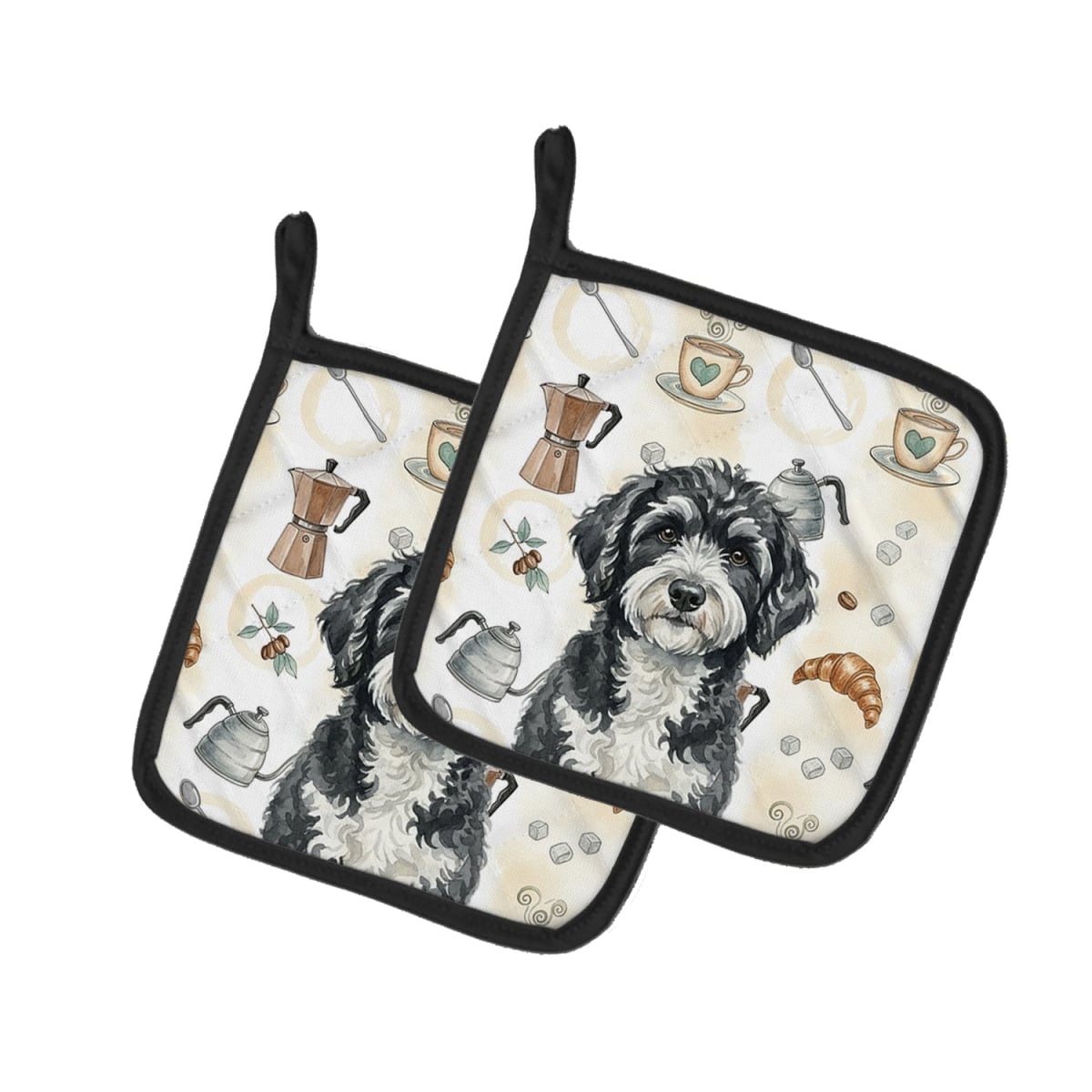 Picture of Carolines Treasures WDK7578PTHD 7.5 x 7.5 in. Portuguese Water Dog Coffee Bar Pair of Pot Holders