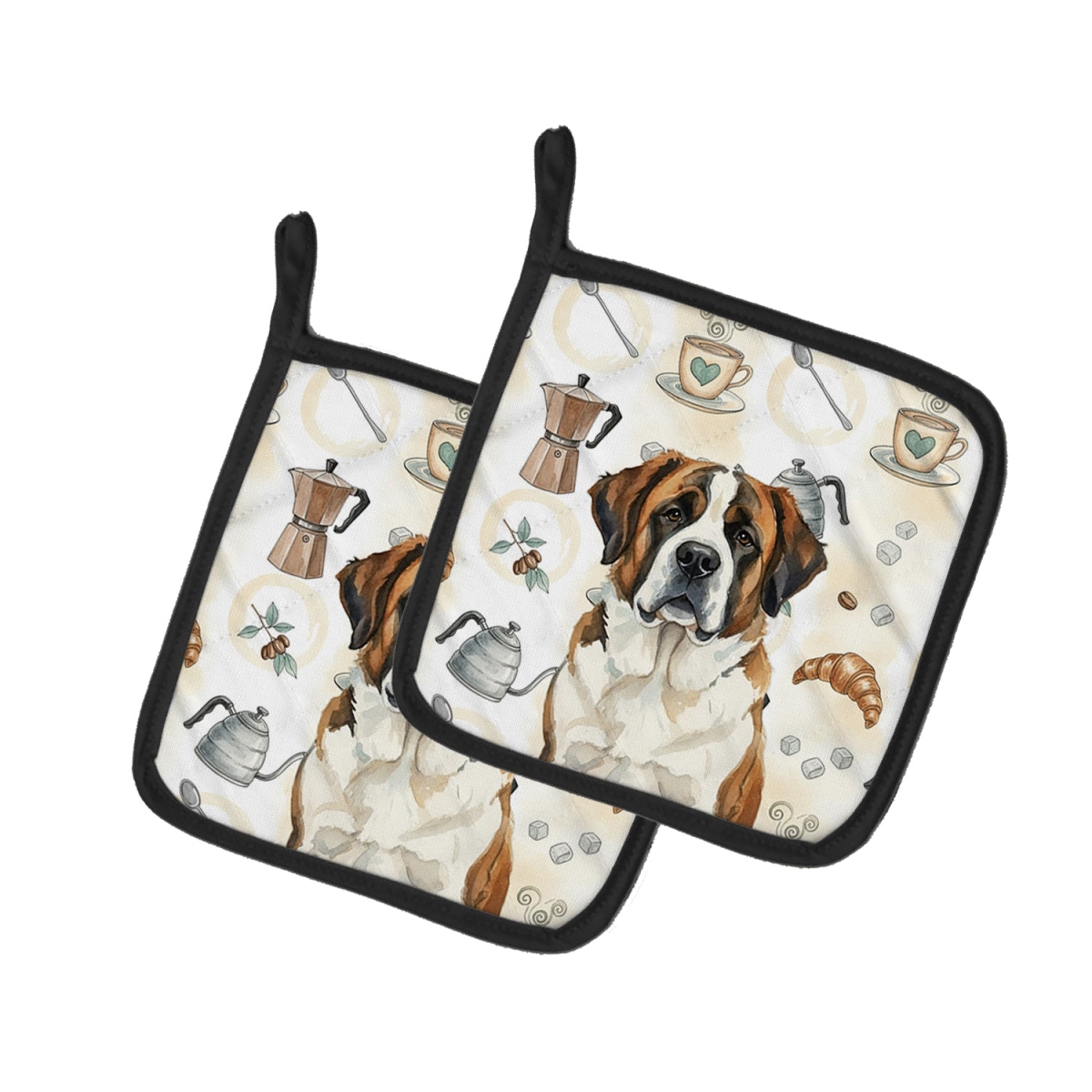 Picture of Carolines Treasures WDK7592PTHD 7.5 x 7.5 in. Brindle & White Saint Bernard Coffee Bar Pair of Pot Holders