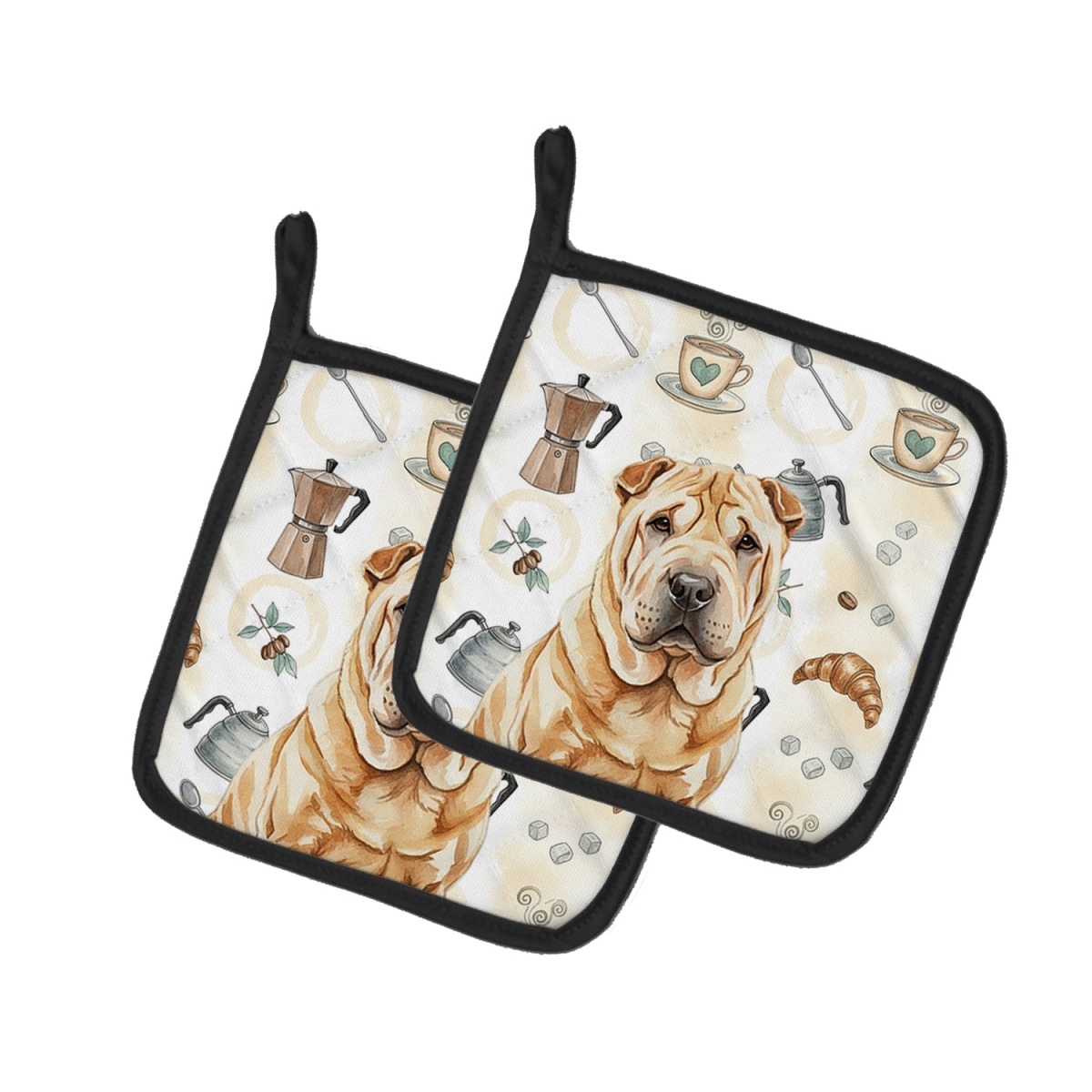 Picture of Carolines Treasures WDK7609PTHD 7.5 x 7.5 in. Red Shar Pei Coffee Bar Pair of Pot Holders