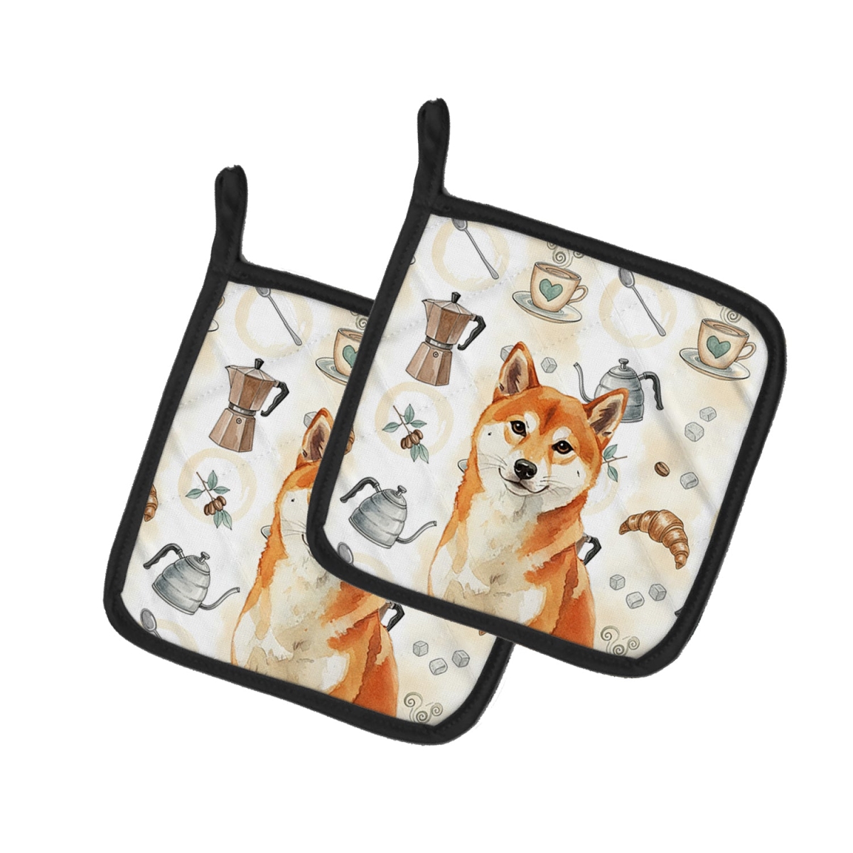 Picture of Carolines Treasures WDK7615PTHD 7.5 x 7.5 in. Red Shiba Inu Coffee Bar Pair of Pot Holders