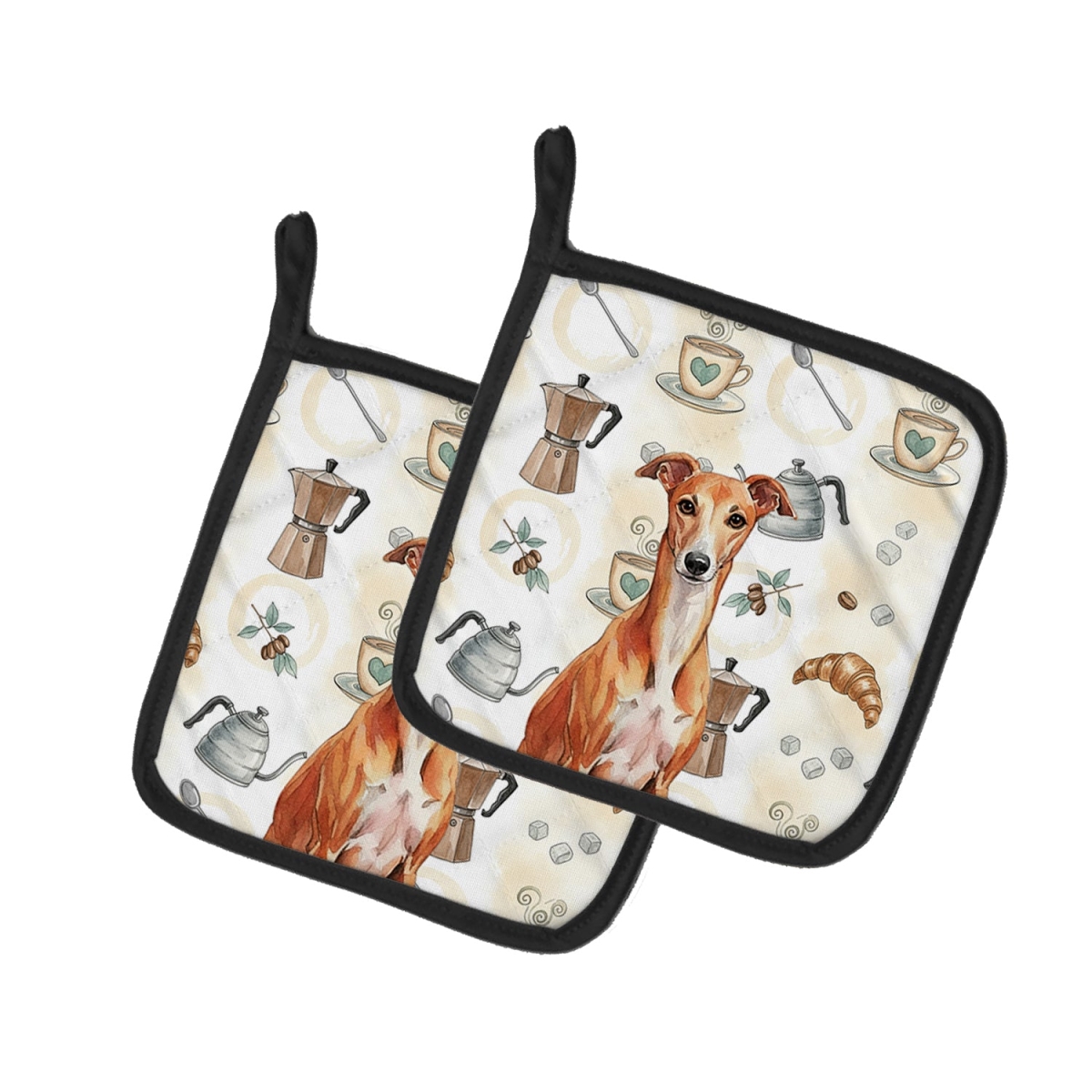 Picture of Carolines Treasures WDK7655PTHD 7.5 x 7.5 in. Red Whippet Coffee Bar Pair of Pot Holders