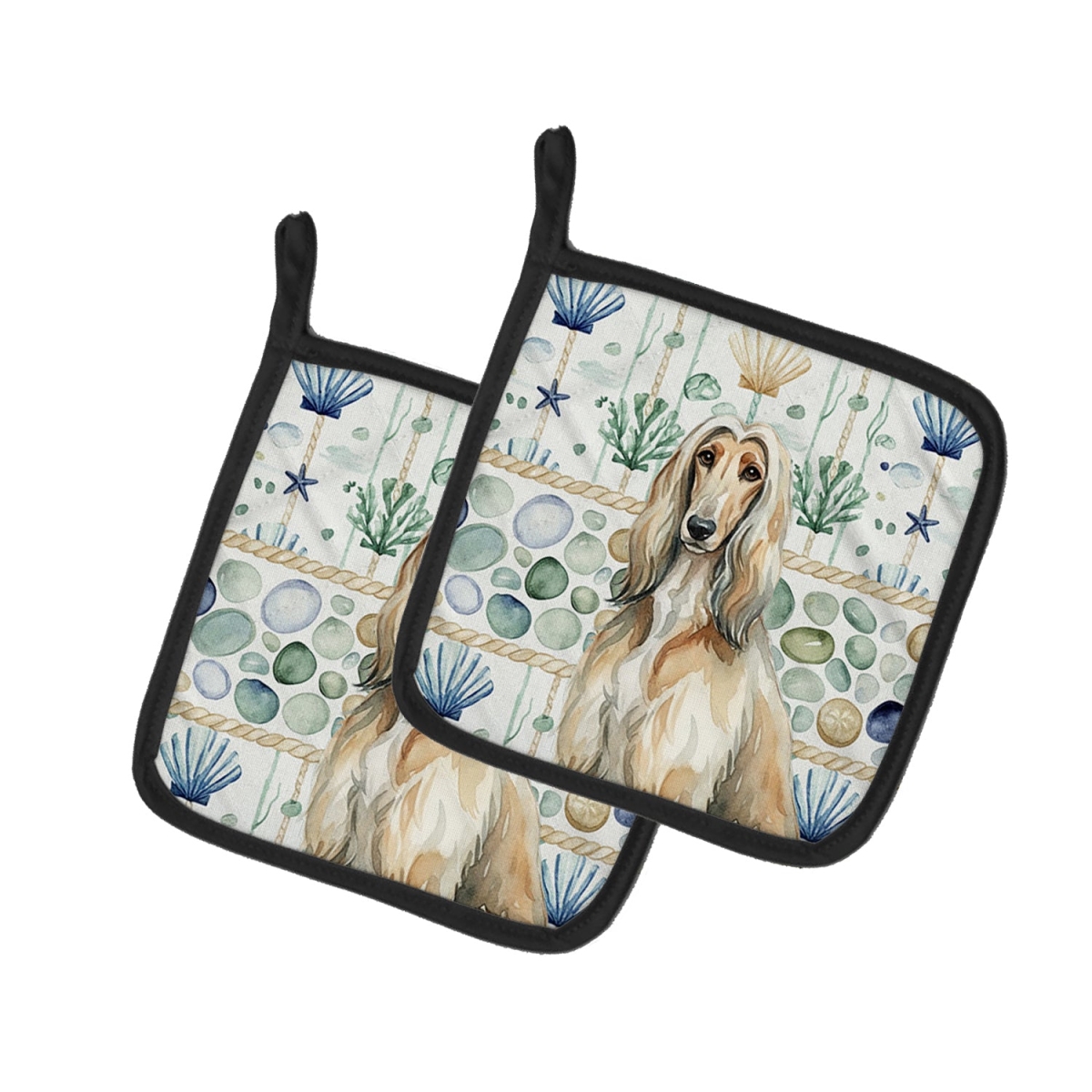 Picture of Carolines Treasures WDK6866PTHD 7.5 x 7.5 in. Afghan Hound Coastal Sea Glass Pair of Pot Holders