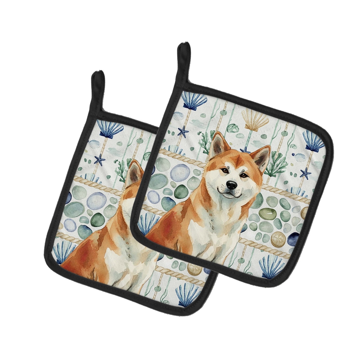 Picture of Carolines Treasures WDK6870PTHD 7.5 x 7.5 in. Red Akita Coastal Sea Glass Pair of Pot Holders