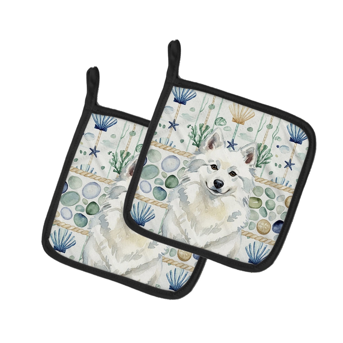 Picture of Carolines Treasures WDK6877PTHD 7.5 x 7.5 in. American Eskimo Coastal Sea Glass Pair of Pot Holders