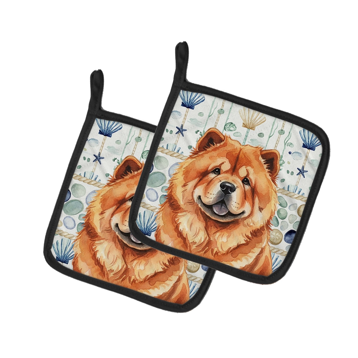 Picture of Carolines Treasures WDK6980PTHD 7.5 x 7.5 in. Red Chow-Chow Coastal Sea Glass Pair of Pot Holders