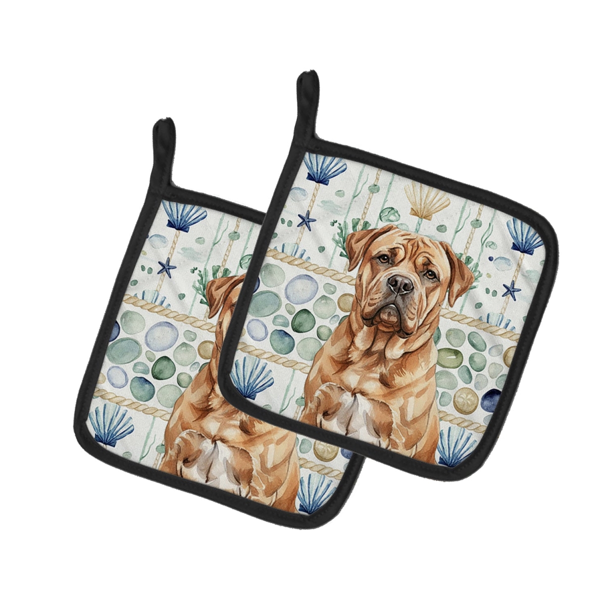 Picture of Carolines Treasures WDK7011PTHD 7.5 x 7.5 in. Dogue de Bordeaux Coastal Sea Glass Pair of Pot Holders