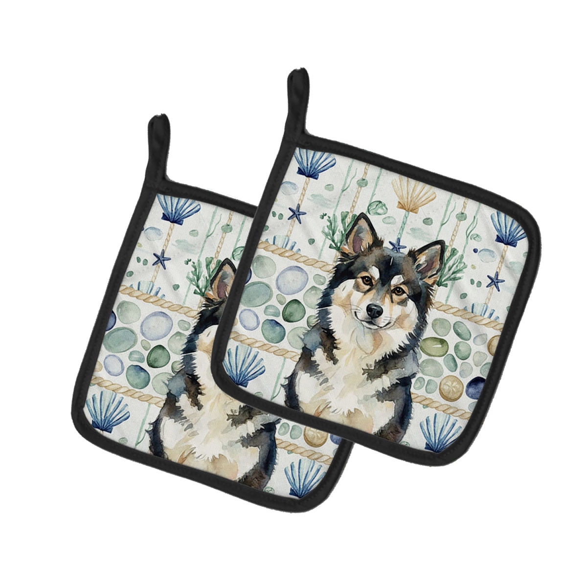 Picture of Carolines Treasures WDK7037PTHD 7.5 x 7.5 in. Finnish Lapp Hund Coastal Sea Glass Pair of Pot Holders