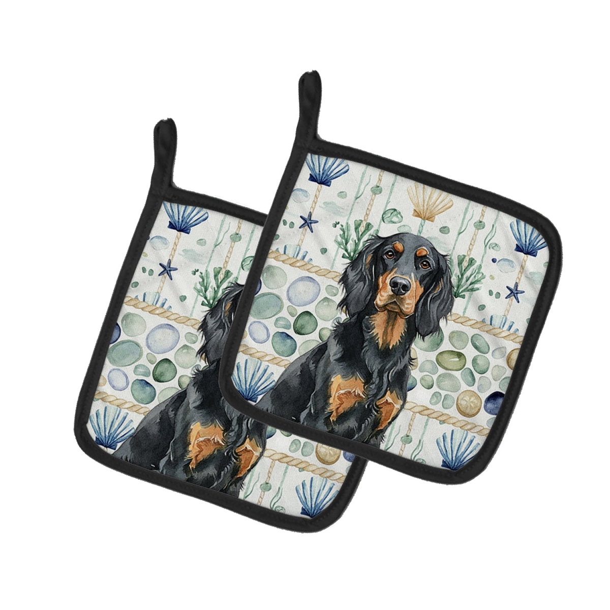 Picture of Carolines Treasures WDK7053PTHD 7.5 x 7.5 in. Gordon Setter Coastal Sea Glass Pair of Pot Holders