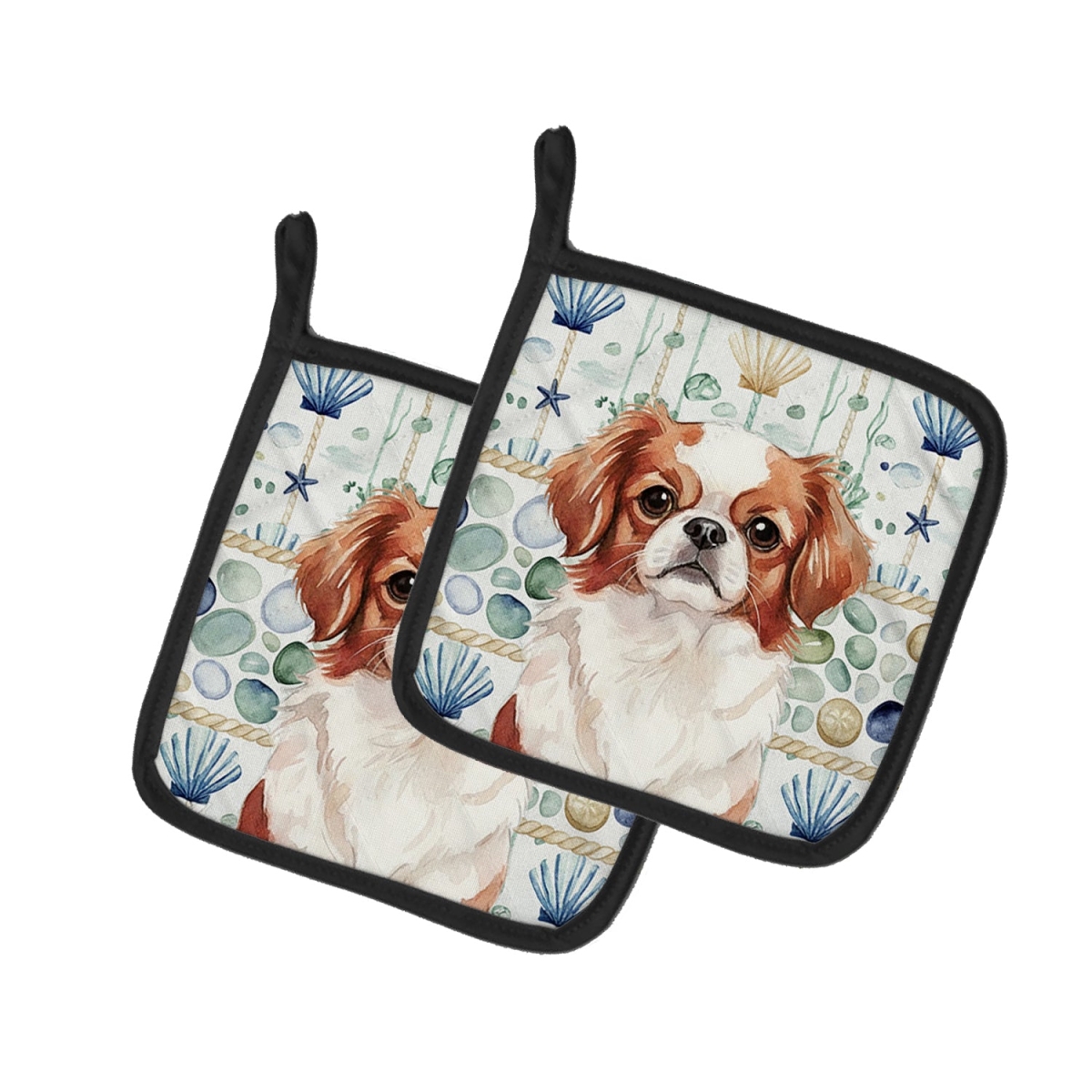 Picture of Carolines Treasures WDK7086PTHD 7.5 x 7.5 in. Red & White Japanese Chin Coastal Sea Glass Pair of Pot Holders