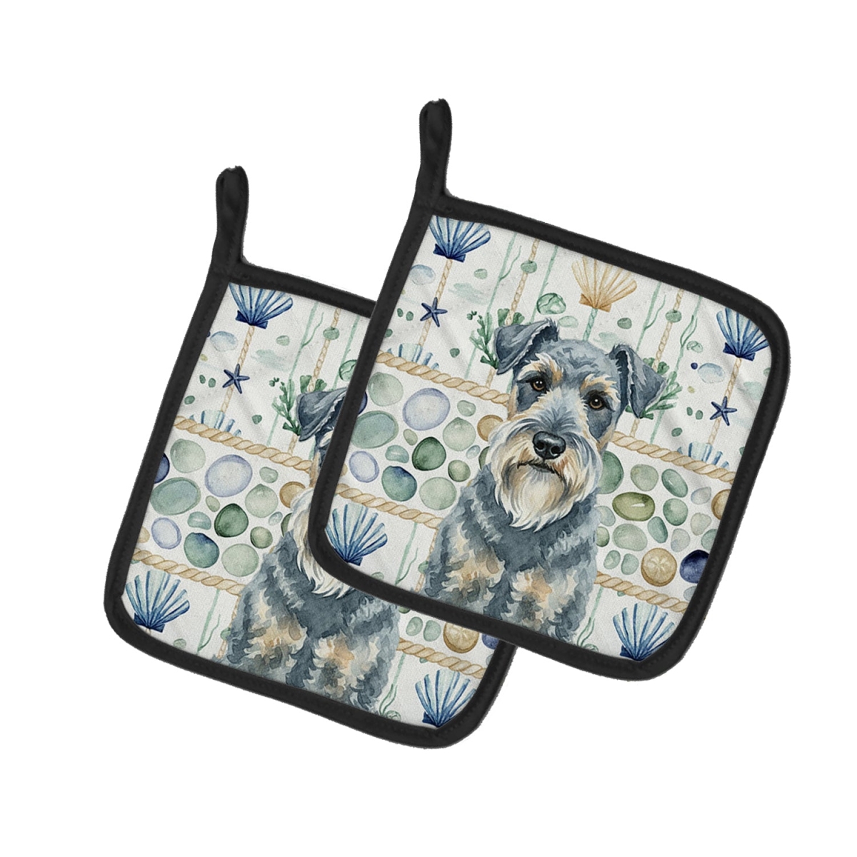 Picture of Carolines Treasures WDK7089PTHD 7.5 x 7.5 in. Kerry Blue Terrier Coastal Sea Glass Pair of Pot Holders