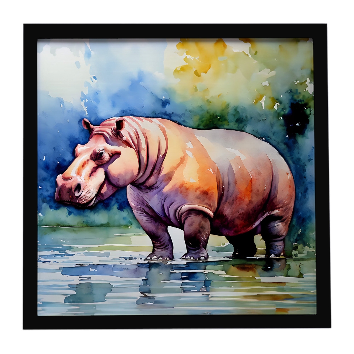 DAC2933MFP88 8 x 8 in. Hippopotamus Framed Metal Print