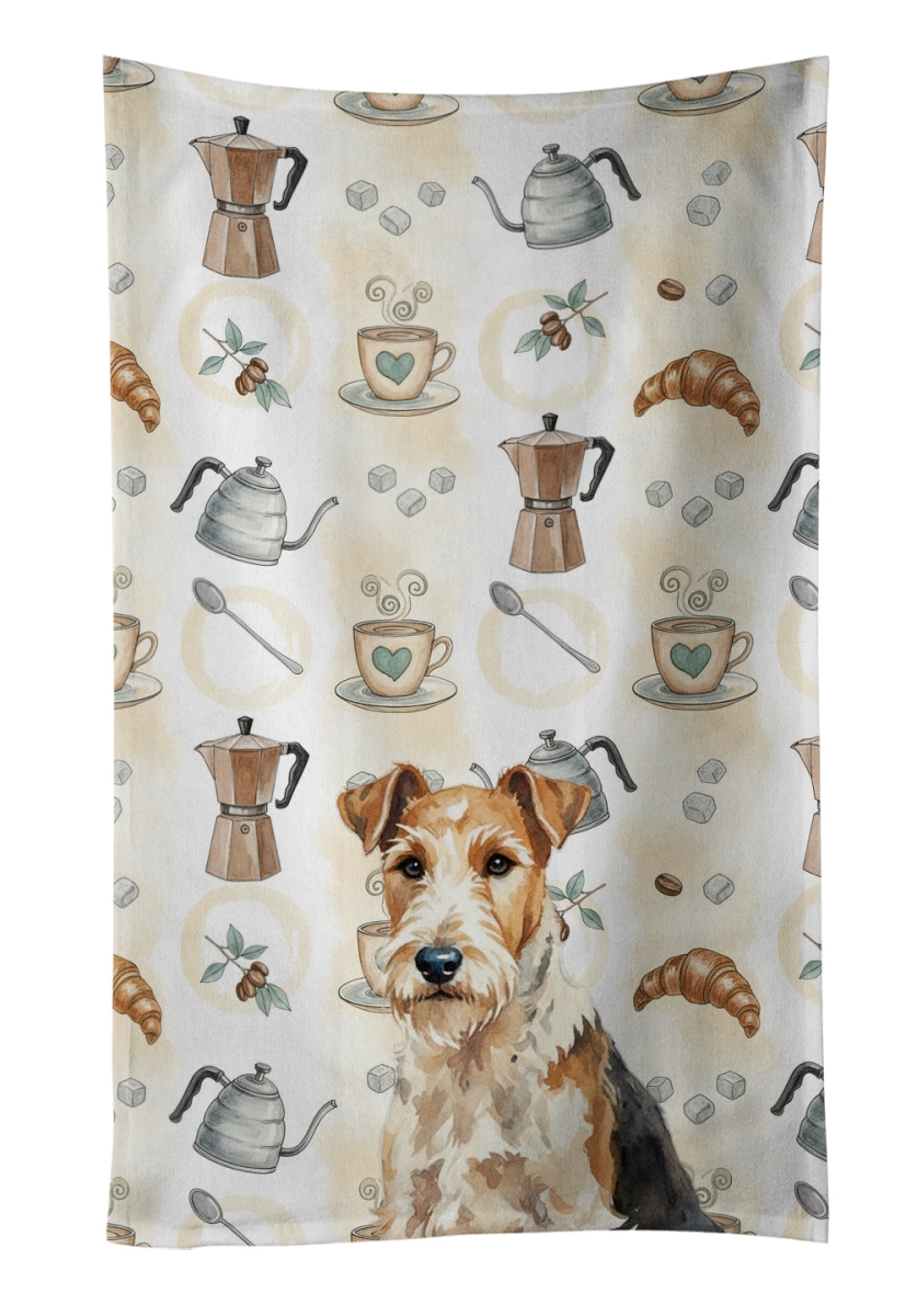 WDK7657KTWL 25 x 15 in. Wire Fox Terrier Coffee Bar Kitchen Towel