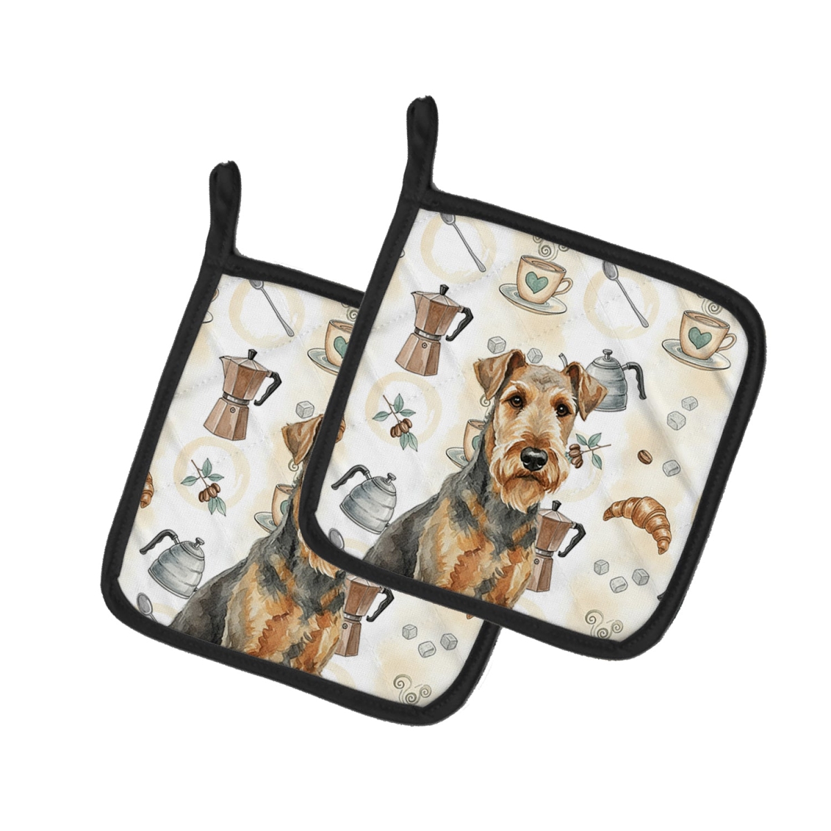 Picture of Carolines Treasures WDK7268PTHD 7.5 x 7.5 in. Grizzle Airedale Terrier Coffee Bar Pair of Pot Holders