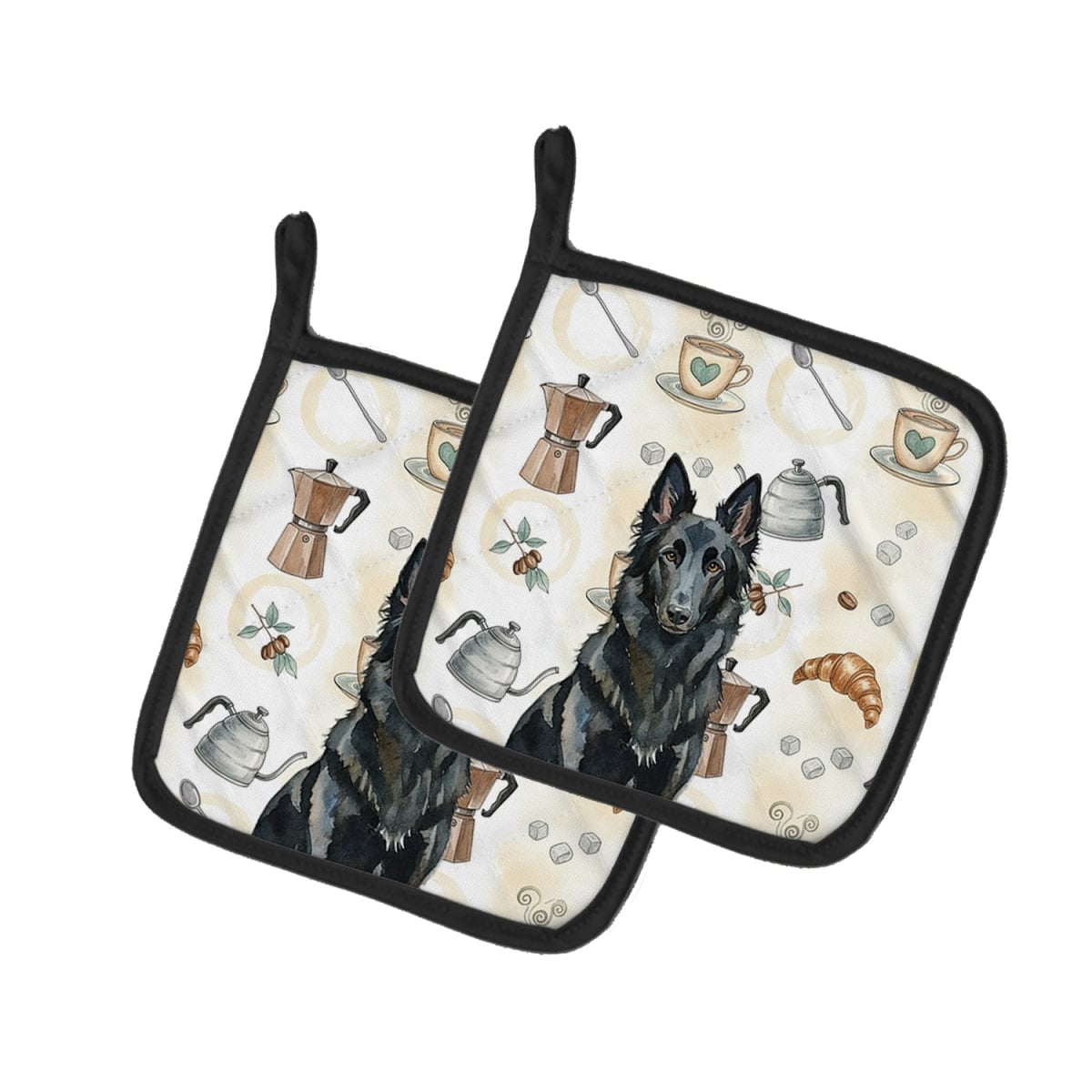Picture of Carolines Treasures WDK7310PTHD 7.5 x 7.5 in. Belgian Sheepdog Groenendael Coffee Bar Pair of Pot Holders