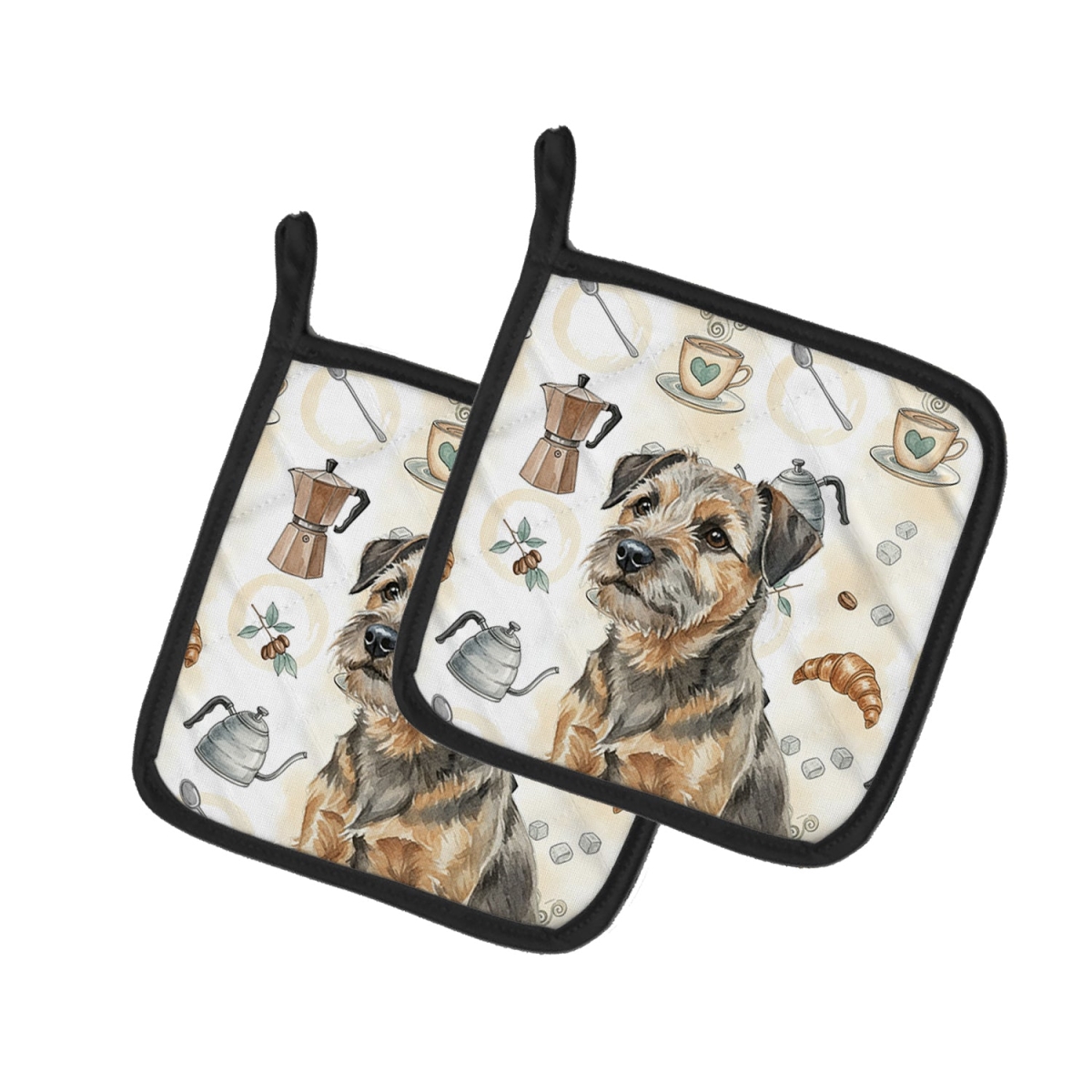Picture of Carolines Treasures WDK7326PTHD 7.5 x 7.5 in. Grizzle & Tan Border Terrier Coffee Bar Pair of Pot Holders