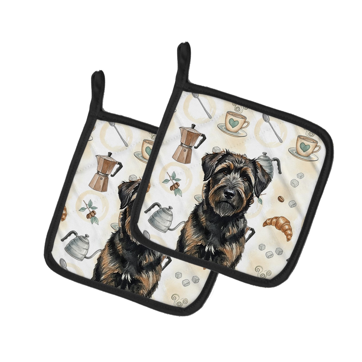 Picture of Carolines Treasures WDK7334PTHD 7.5 x 7.5 in. Brindle Bouvier des Flandres Coffee Bar Pair of Pot Holders