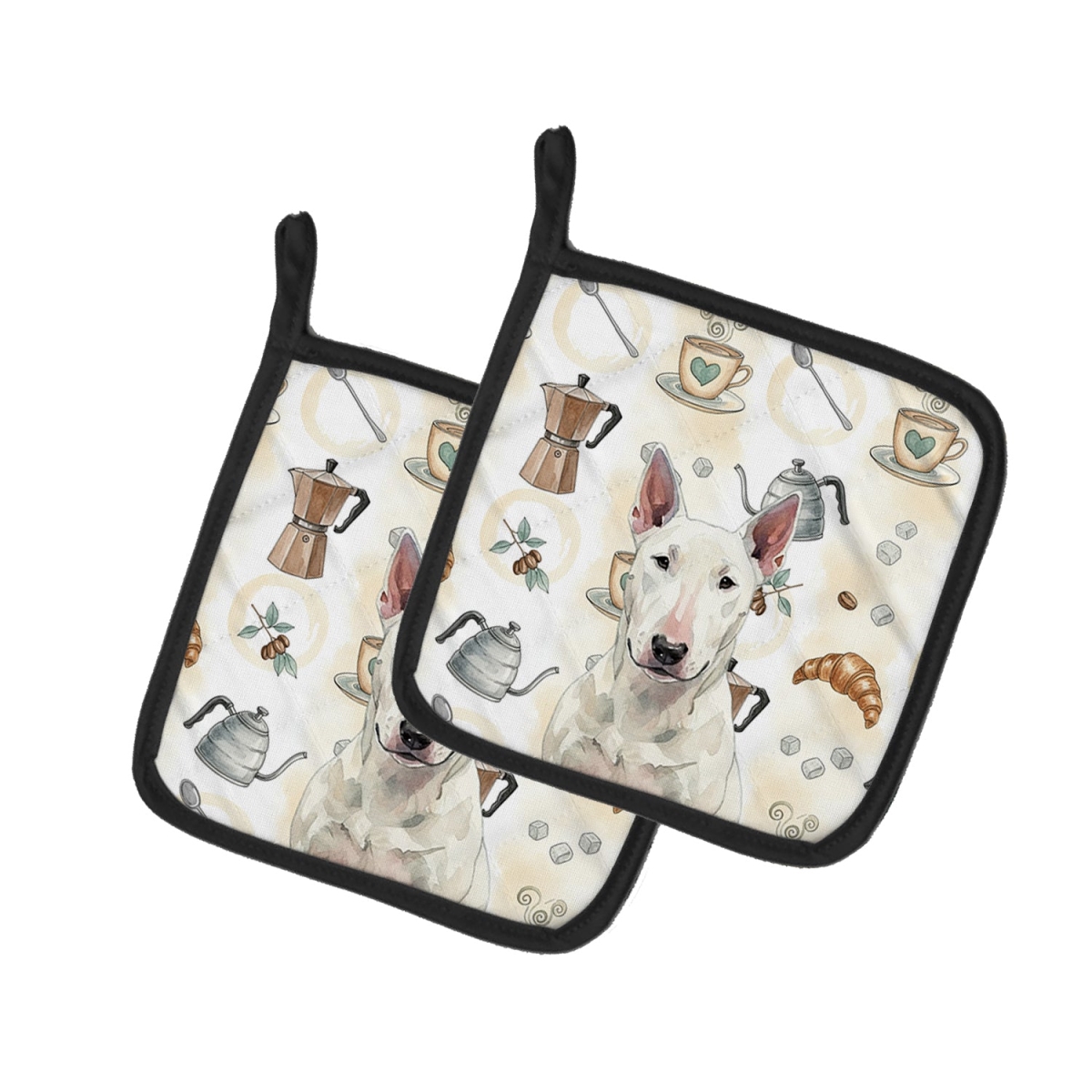 Picture of Carolines Treasures WDK7352PTHD 7.5 x 7.5 in. White Bull Terrier Coffee Bar Pair of Pot Holders
