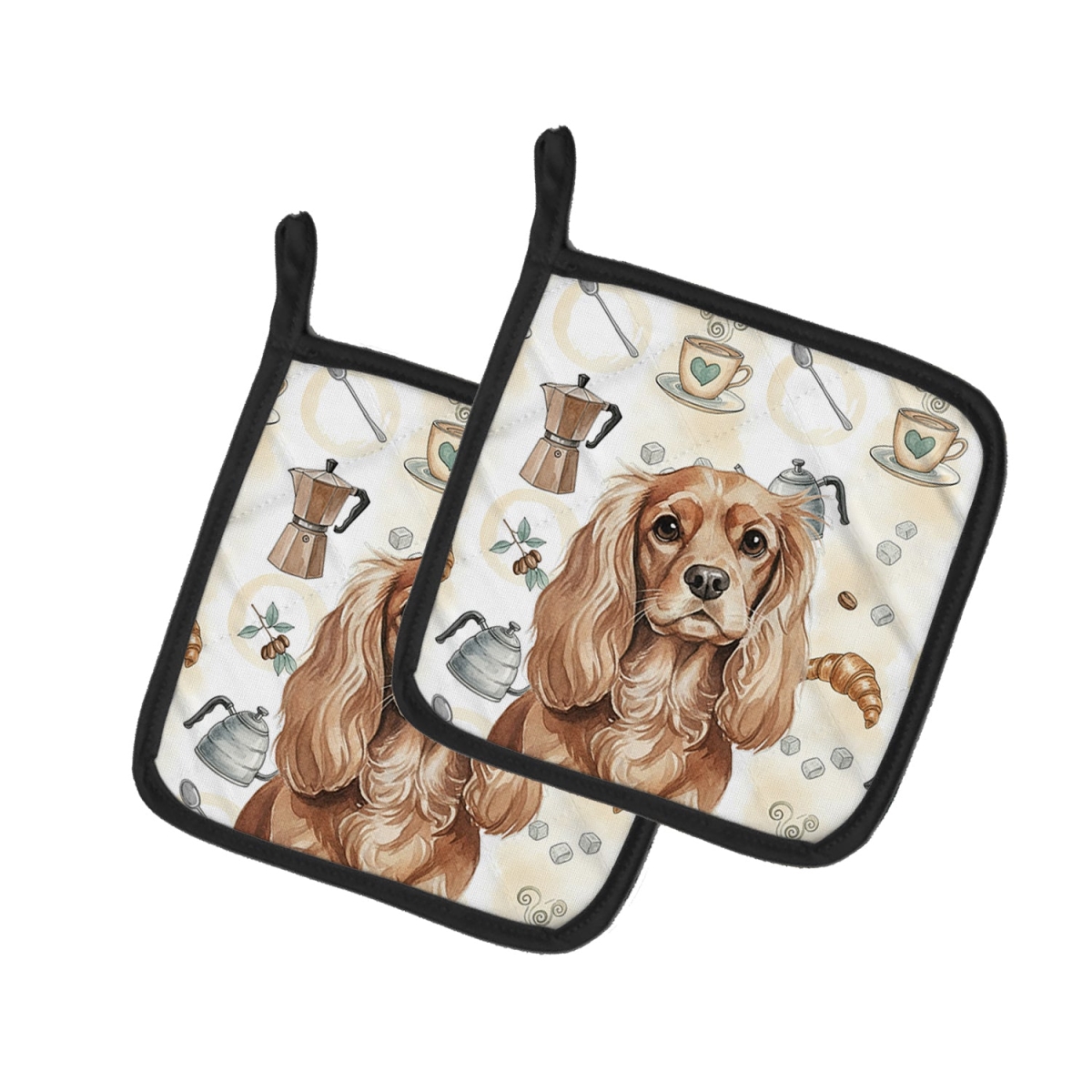 Picture of Carolines Treasures WDK7364PTHD 7.5 x 7.5 in. Ruby Cavalier Spaniel Coffee Bar Pair of Pot Holders