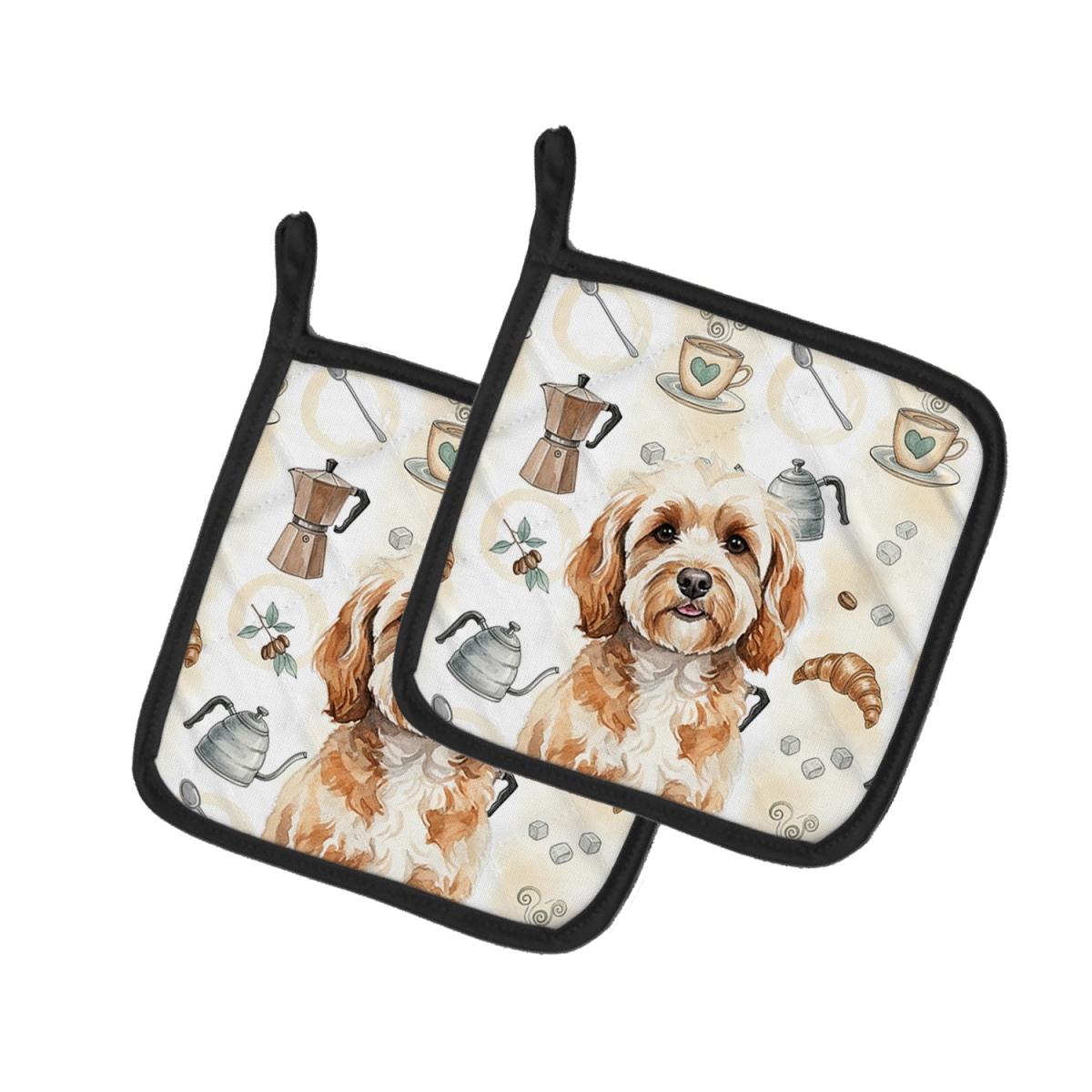 Picture of Carolines Treasures WDK7366PTHD 7.5 x 7.5 in. Cavapoo Coffee Bar Pair of Pot Holders