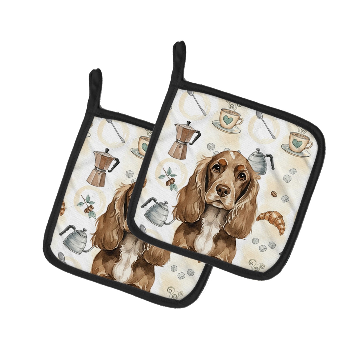 Picture of Carolines Treasures WDK7383PTHD 7.5 x 7.5 in. Chocolate Cocker Spaniel Coffee Bar Pair of Pot Holders