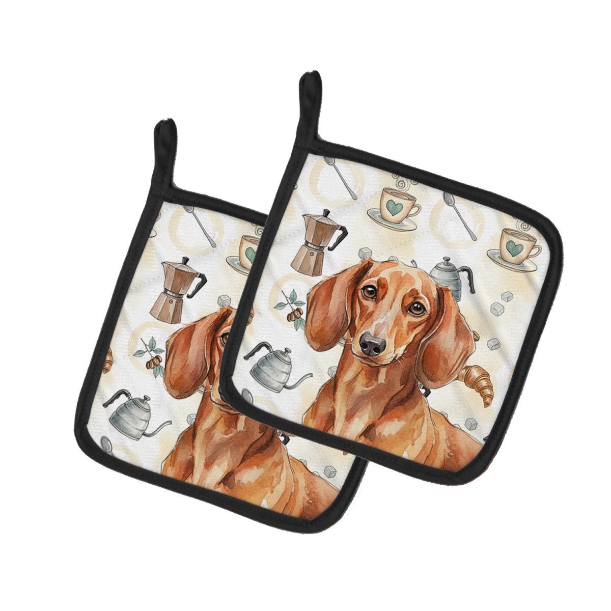 Picture of Carolines Treasures WDK7400PTHD 7.5 x 7.5 in. Red Brown Dachshund Coffee Bar Pair of Pot Holders