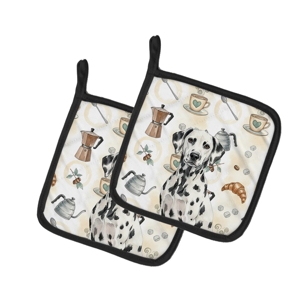 Picture of Carolines Treasures WDK7404PTHD 7.5 x 7.5 in. Dalmatian Coffee Bar Pair of Pot Holders