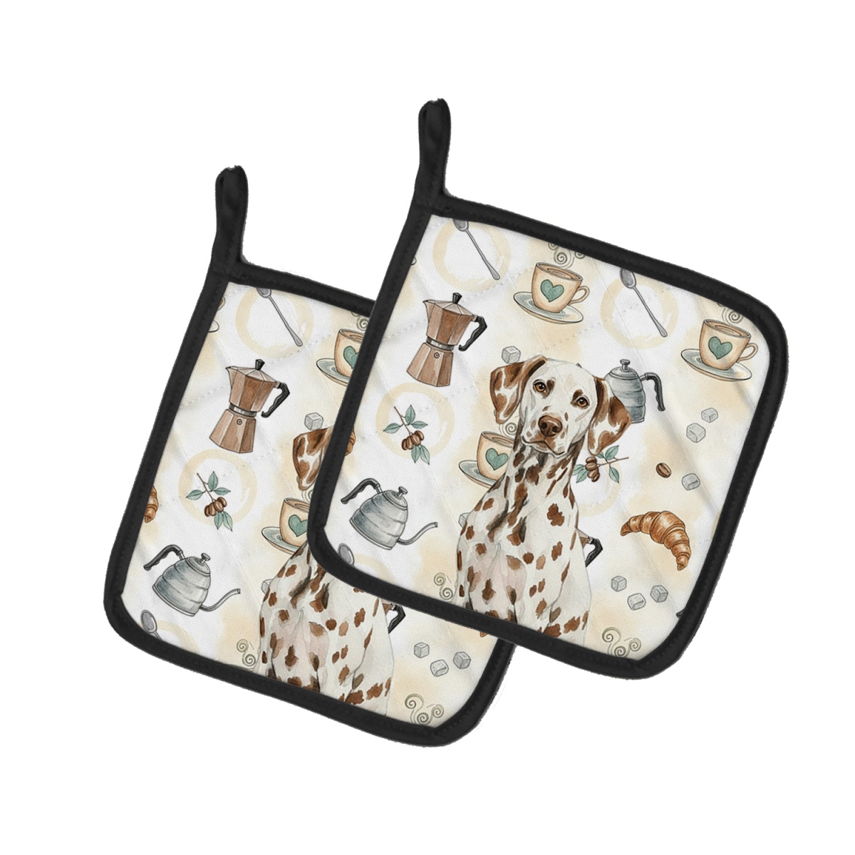 Picture of Carolines Treasures WDK7405PTHD 7.5 x 7.5 in. Liver Dalmatian Coffee Bar Pair of Pot Holders