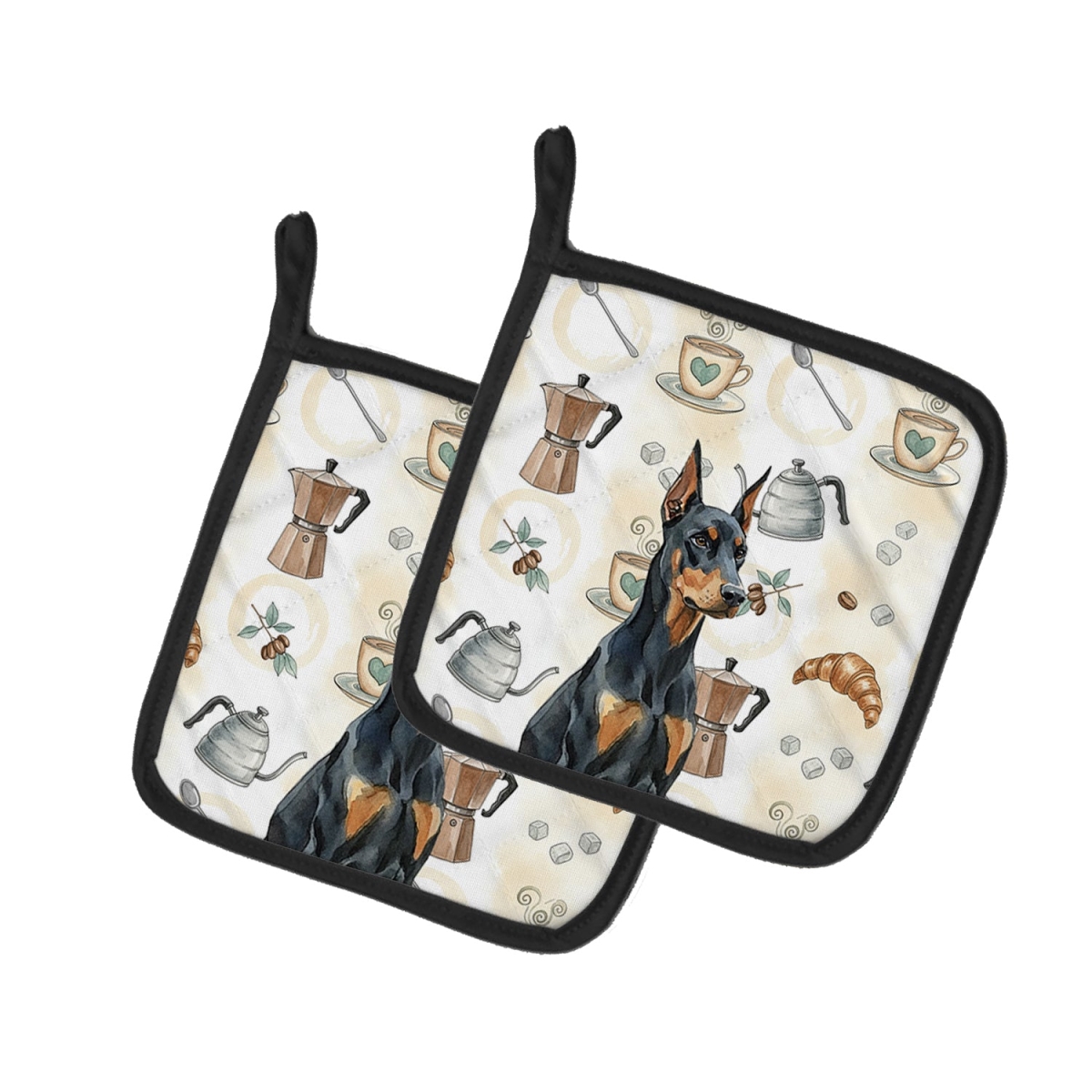 Picture of Carolines Treasures WDK7407PTHD 7.5 x 7.5 in. Doberman Pinscher Coffee Bar Pair of Pot Holders