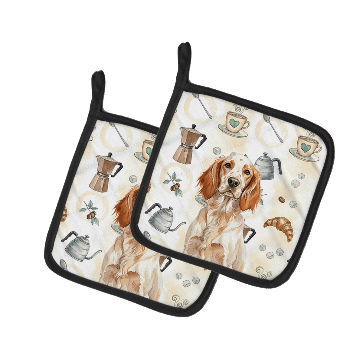 Picture of Carolines Treasures WDK7430PTHD 7.5 x 7.5 in. Orange Belton English Setter Coffee Bar Pair of Pot Holders