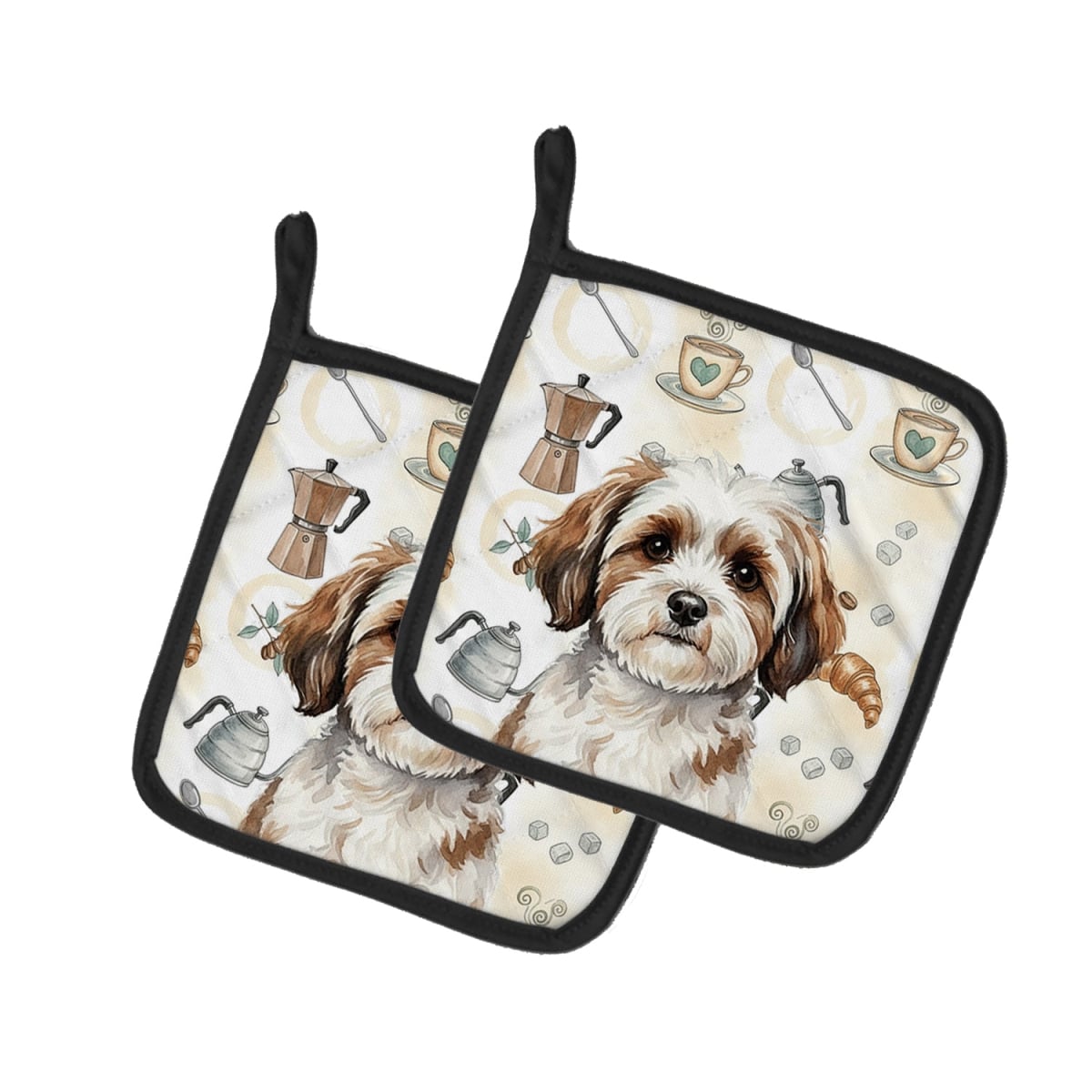 Picture of Carolines Treasures WDK7468PTHD 7.5 x 7.5 in. Parti-color Havanese Coffee Bar Pair of Pot Holders