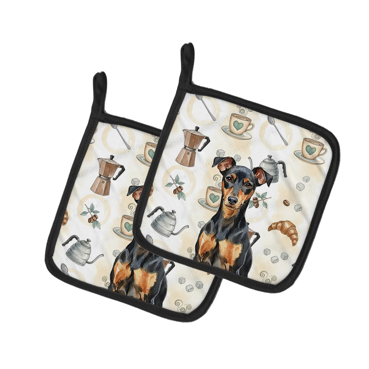 Picture of Carolines Treasures WDK7508PTHD 7.5 x 7.5 in. Manchester Terrier Coffee Bar Pair of Pot Holders
