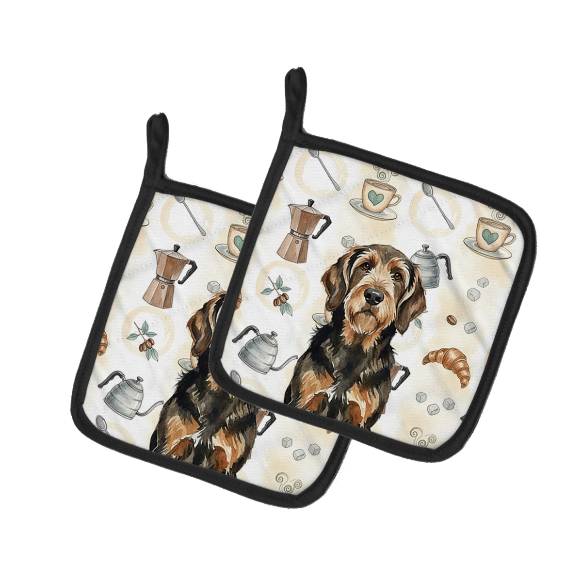 Picture of Carolines Treasures WDK7538PTHD 7.5 x 7.5 in. Black & Tan Otterhound Coffee Bar Pair of Pot Holders