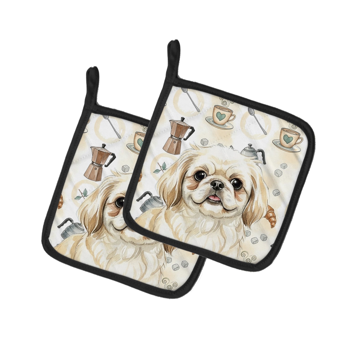 Picture of Carolines Treasures WDK7549PTHD 7.5 x 7.5 in. Cream Pekingese Coffee Bar Pair of Pot Holders