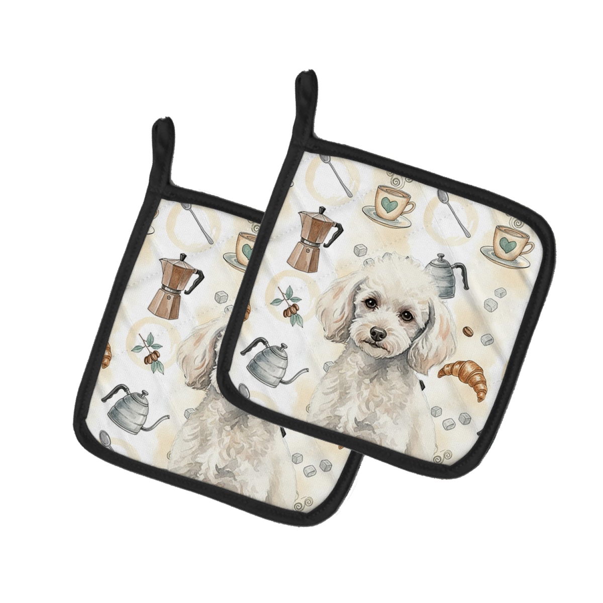 Picture of Carolines Treasures WDK7568PTHD 7.5 x 7.5 in. Miniature White Poodle Coffee Bar Pair of Pot Holders