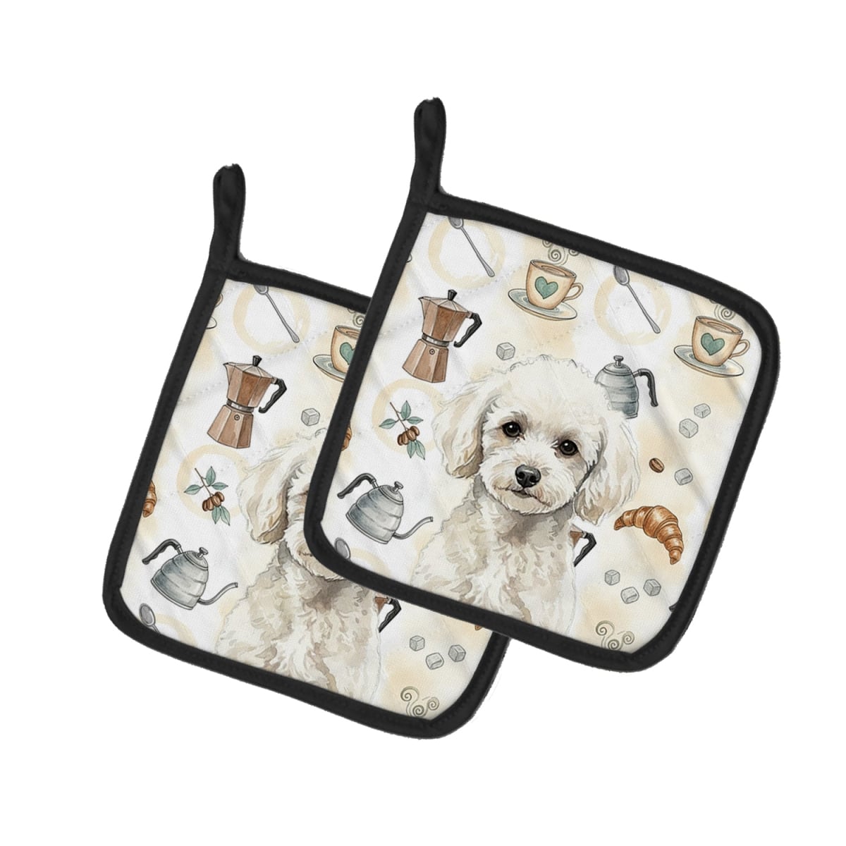 Picture of Carolines Treasures WDK7577PTHD 7.5 x 7.5 in. Toy White Poodle Coffee Bar Pair of Pot Holders