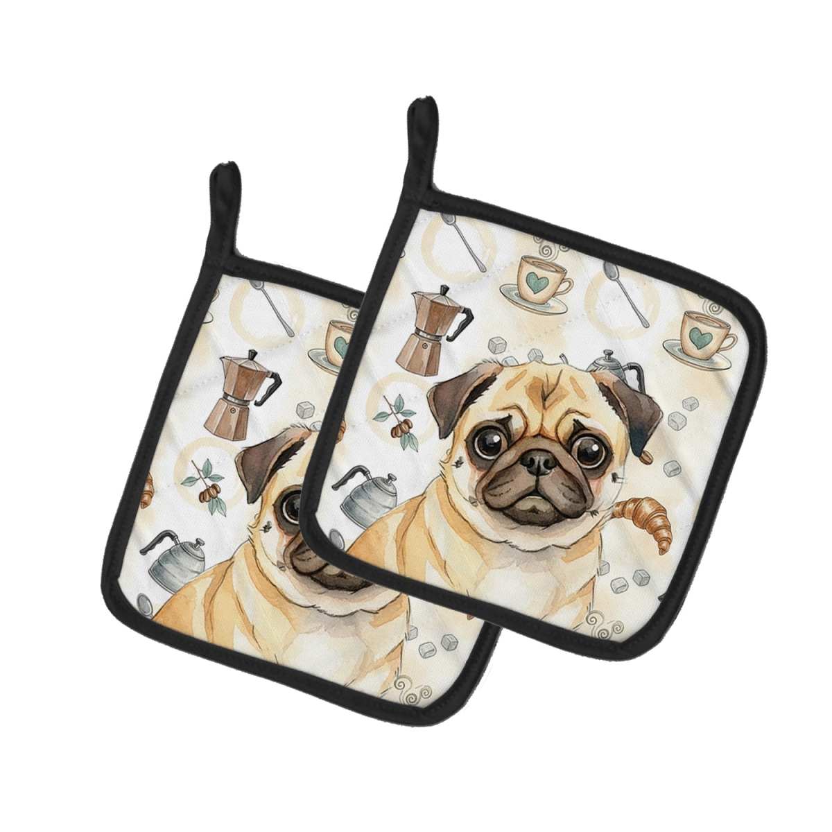 Picture of Carolines Treasures WDK7582PTHD 7.5 x 7.5 in. Fawn Pug Coffee Bar Pair of Pot Holders