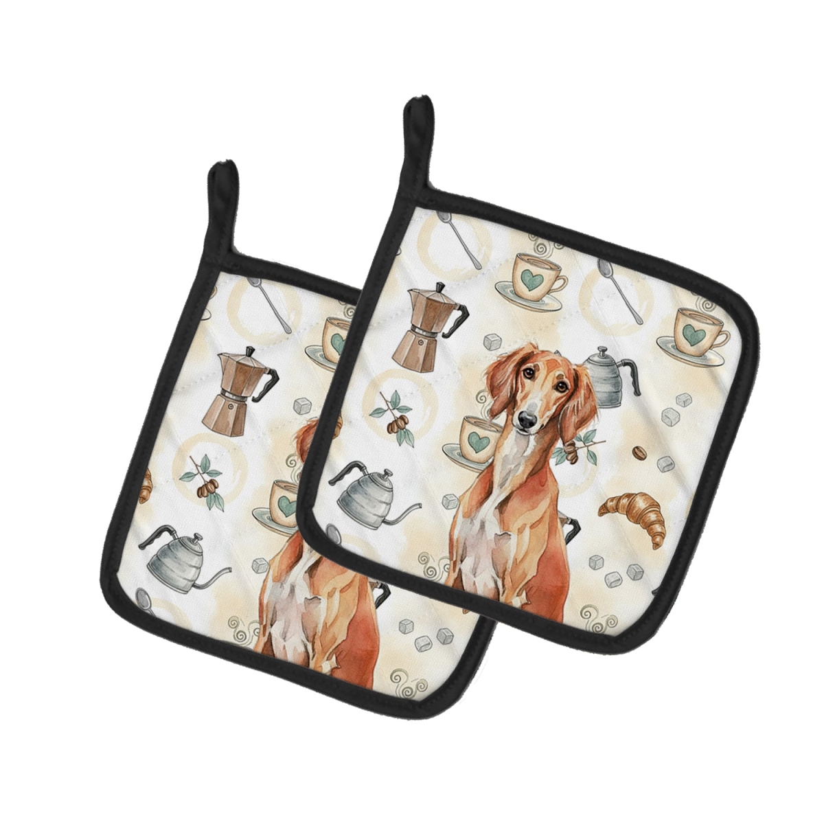Picture of Carolines Treasures WDK7597PTHD 7.5 x 7.5 in. Red Saluki Coffee Bar Pair of Pot Holders