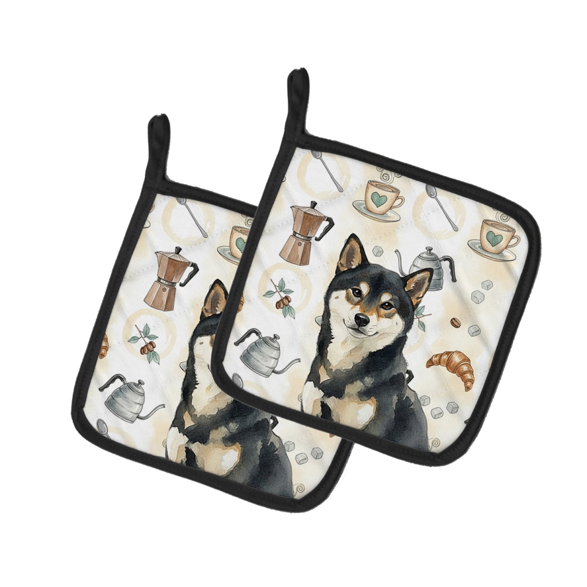 Picture of Carolines Treasures WDK7613PTHD 7.5 x 7.5 in. Black & Tan Shiba Inu Coffee Bar Pair of Pot Holders