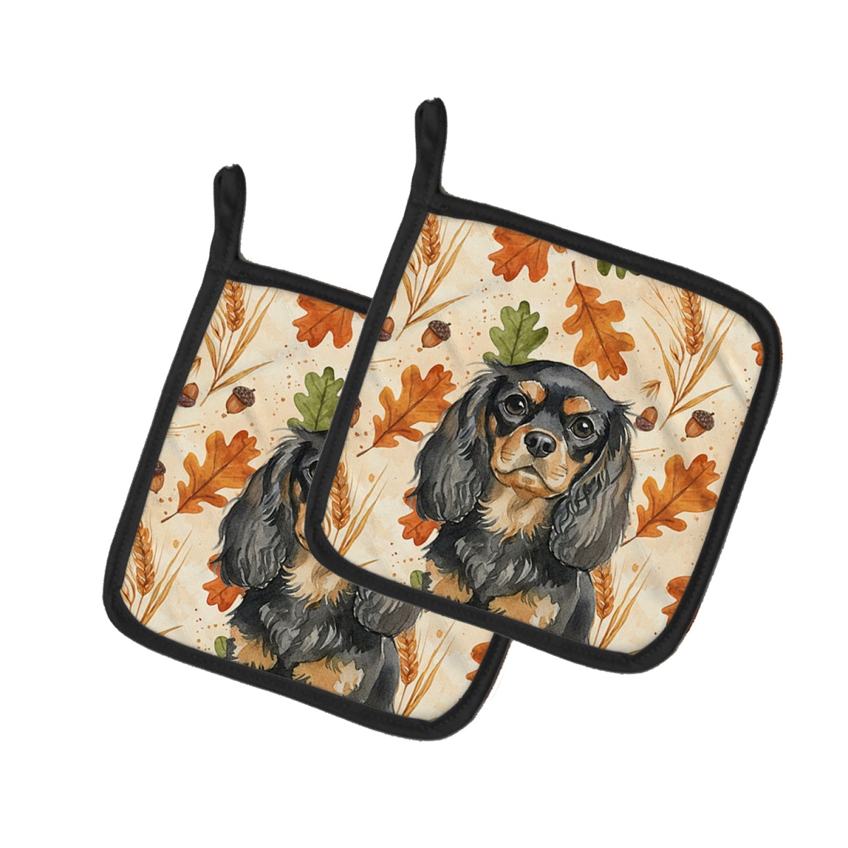 Picture of Carolines Treasures WDK7834PTHD 7.5 x 7.5 in. Black & Tan English Toy Spaniel Heirloom Fall Pair of Pot Holders
