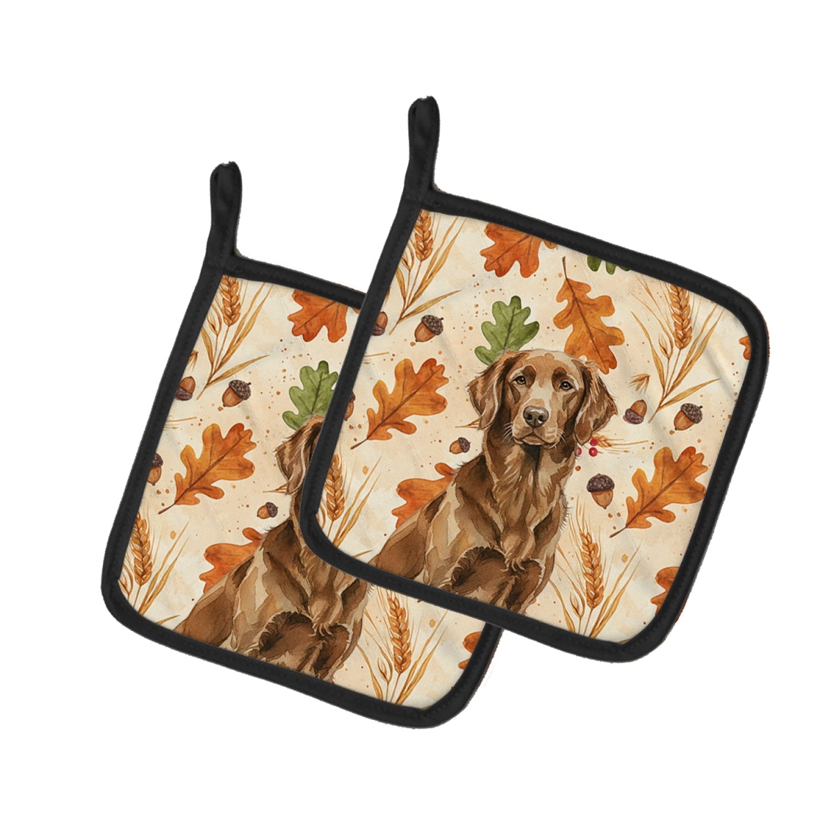 Picture of Carolines Treasures WDK7839PTHD 7.5 x 7.5 in. Liver Flat-Coated Retriever Heirloom Fall Pair of Pot Holders