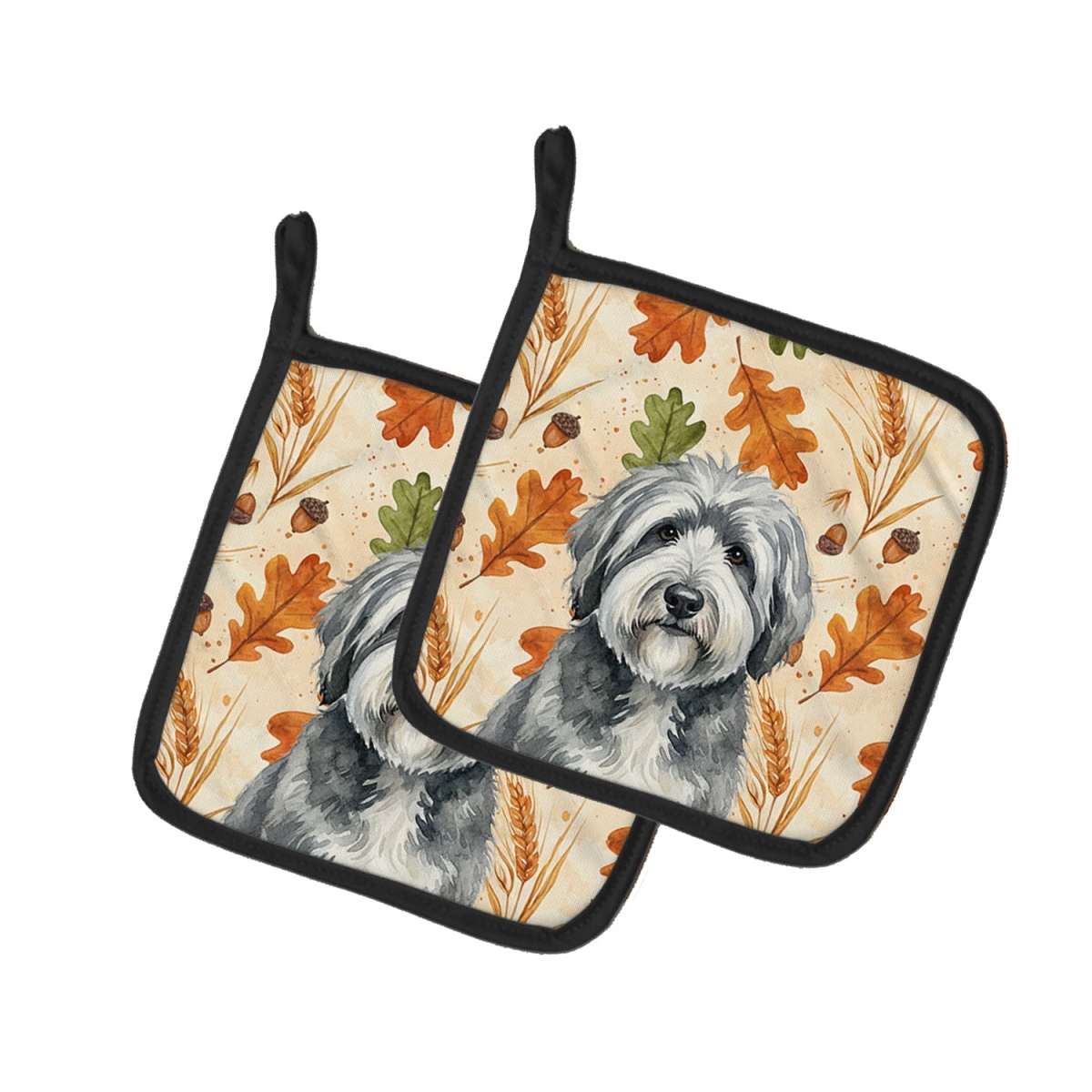 Picture of Carolines Treasures WDK7937PTHD 7.5 x 7.5 in. Gray & White Old English Sheepdog Heirloom Fall Pair of Pot Holders