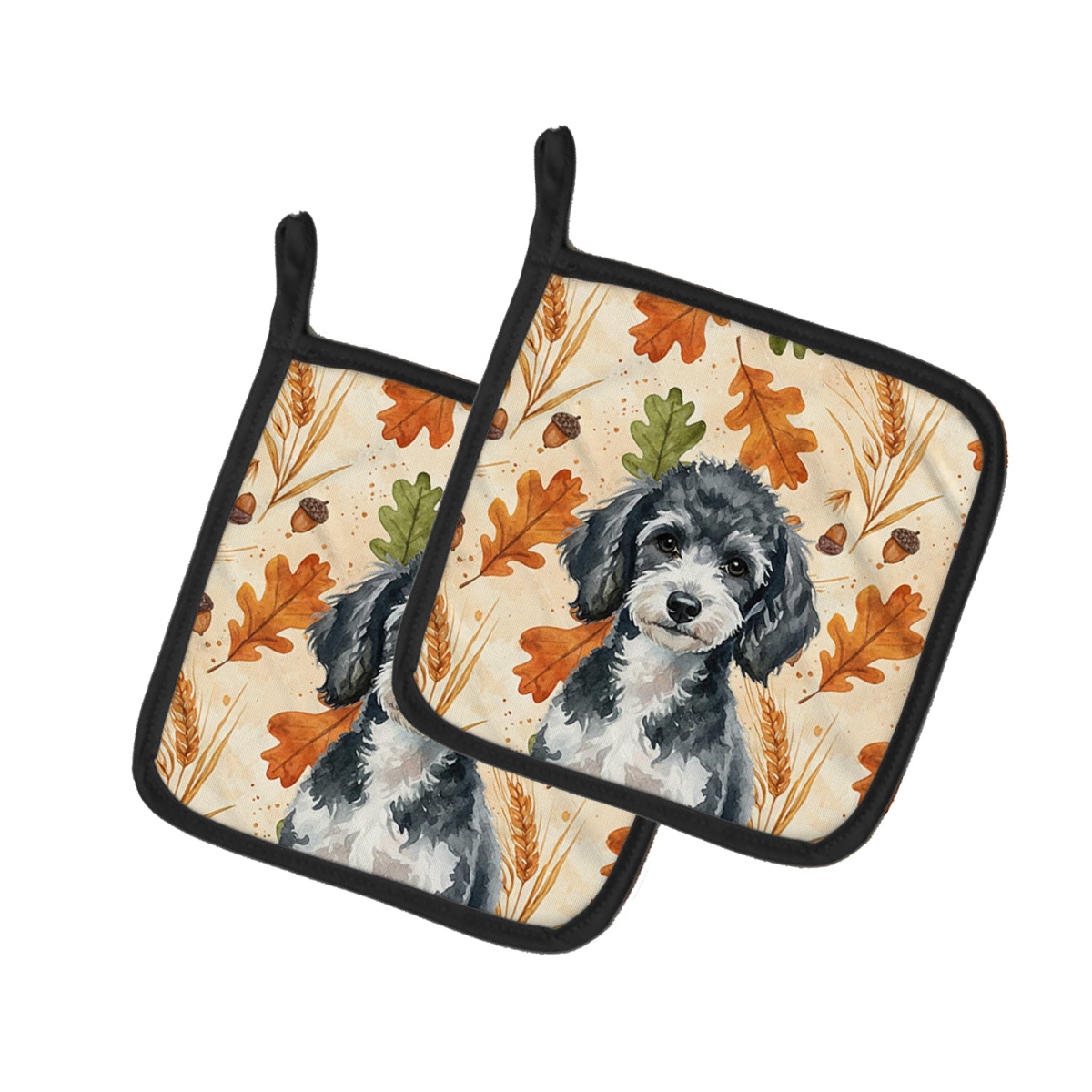 Picture of Carolines Treasures WDK7965PTHD 7.5 x 7.5 in. Miniature Parti Poodle Heirloom Fall Pair of Pot Holders
