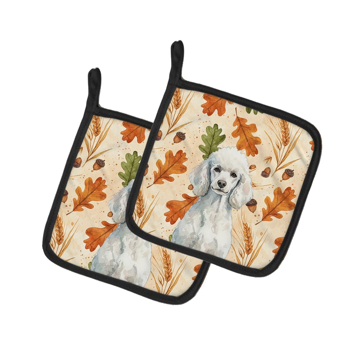 Picture of Carolines Treasures WDK7971PTHD 7.5 x 7.5 in. Standard White Poodle Heirloom Fall Pair of Pot Holders