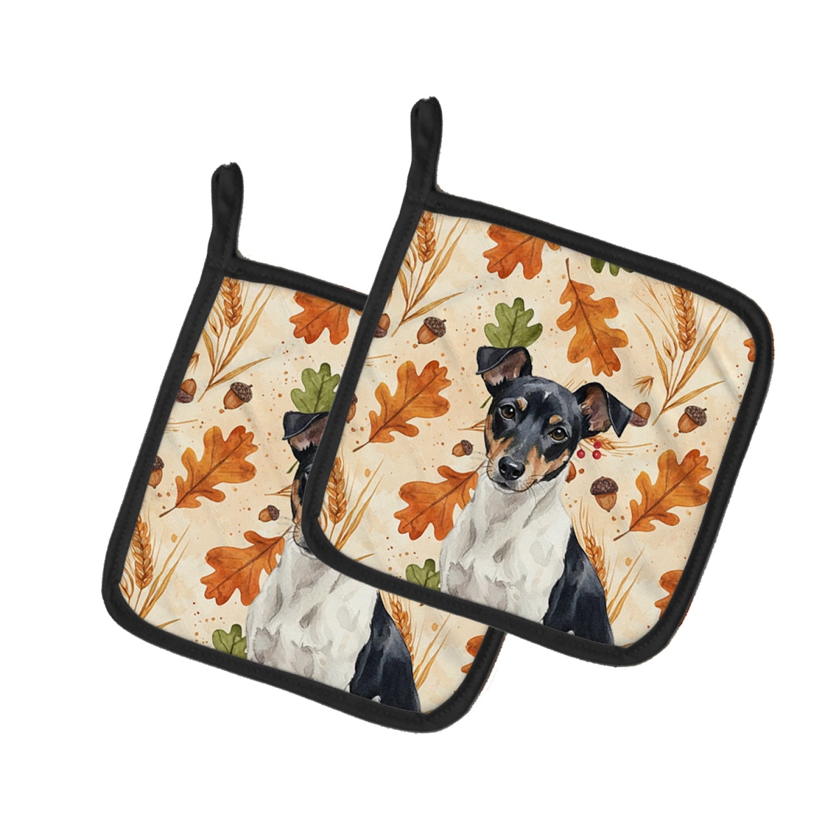 Picture of Carolines Treasures WDK7983PTHD 7.5 x 7.5 in. Black & White Rat Terrier Heirloom Fall Pair of Pot Holders