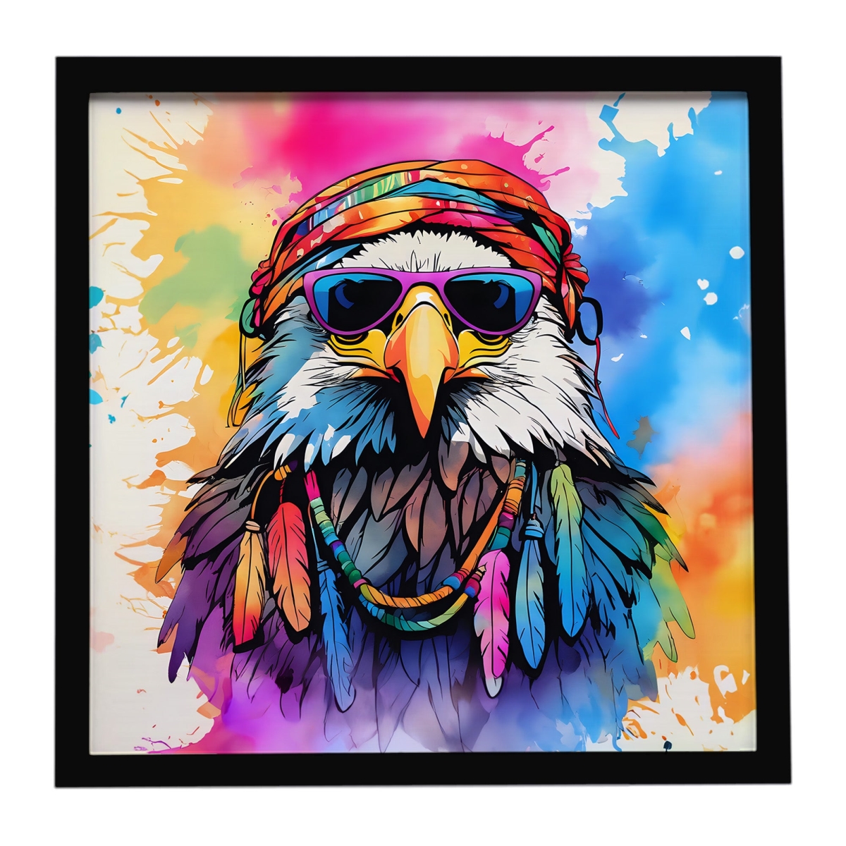 DAC3979MFP88 8 x 8 in. Hippie Animal Eagle Framed Metal Print