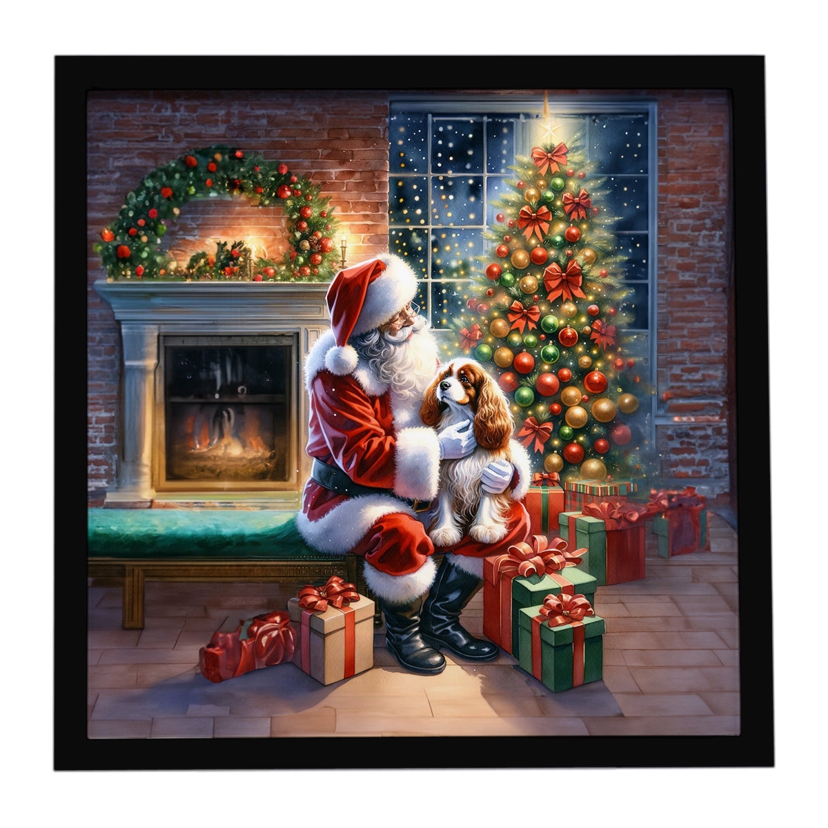 DAC4090MFP88 8 x 8 in. Cavalier Spaniel & Santa Claus Framed Metal Print