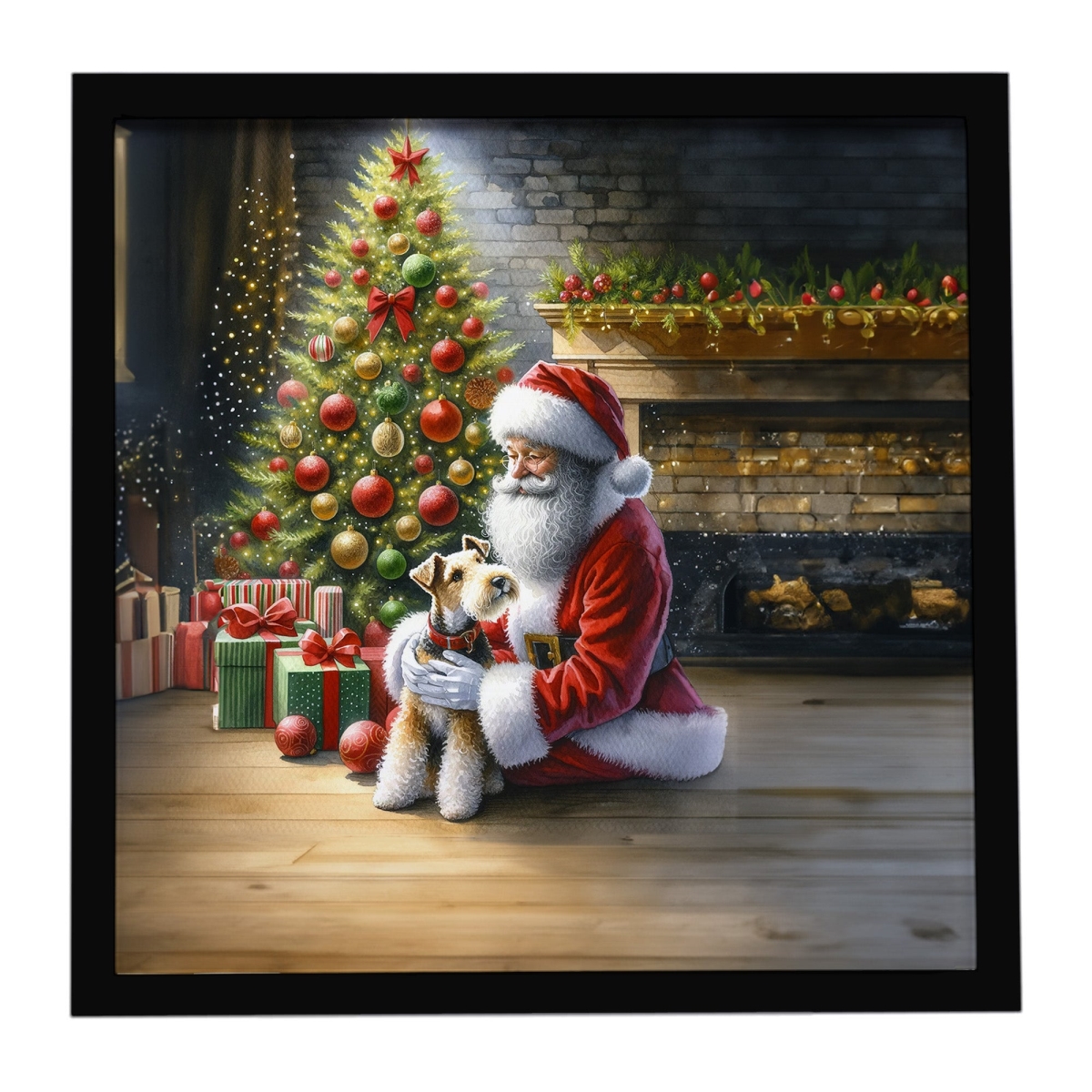 DAC4169MFP88 8 x 8 in. Fox Terrier & Santa Claus Framed Metal Print