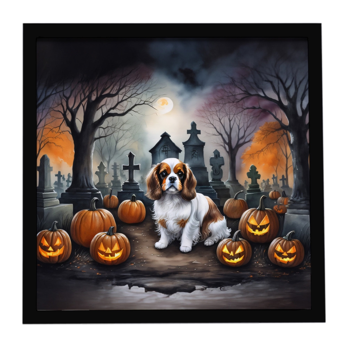 DAC2030MFP88 8 x 8 in. Cavalier Spaniel Spooky Halloween Framed Metal Print